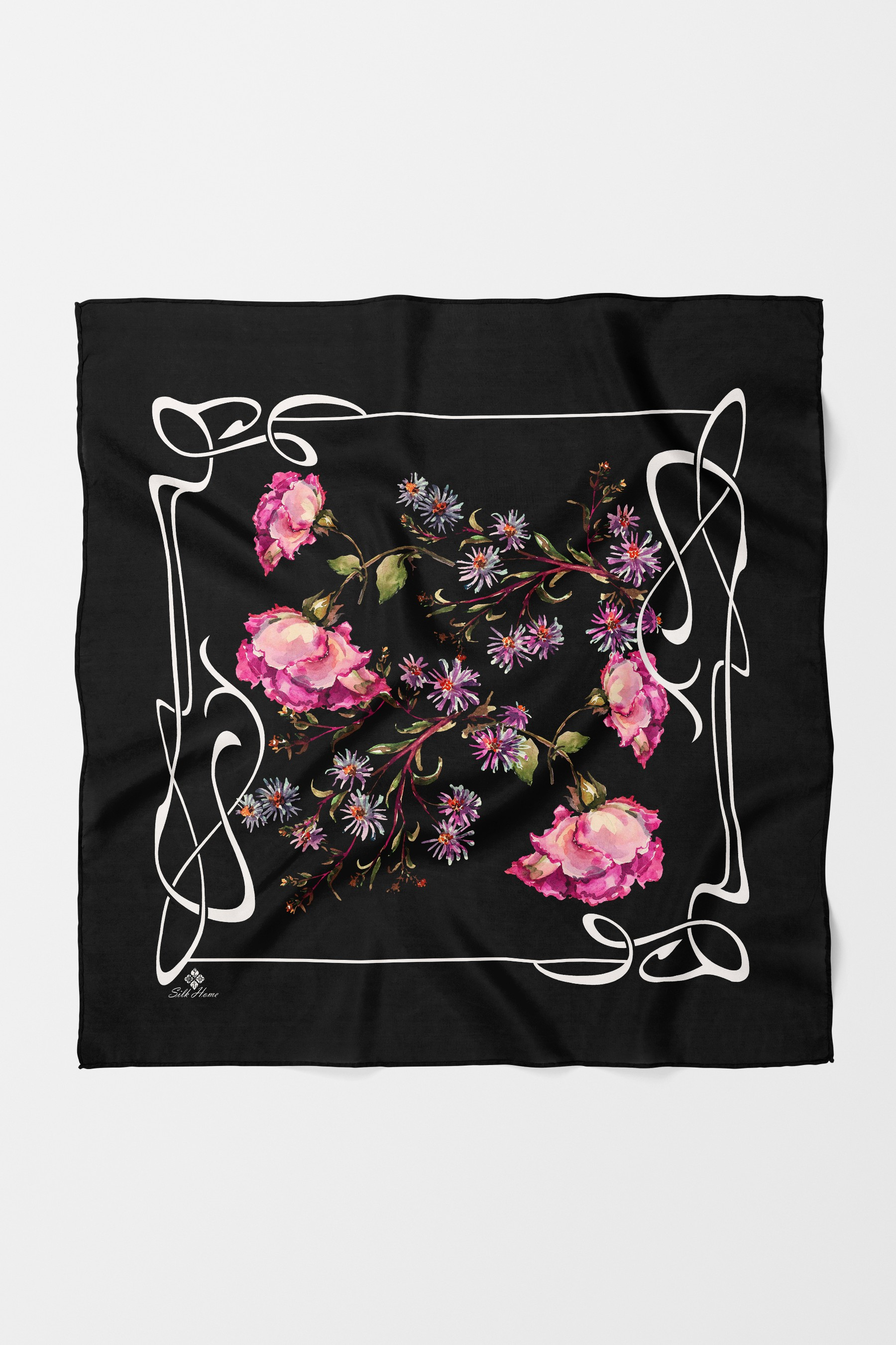 Bandana Çiçek Desen Siyah