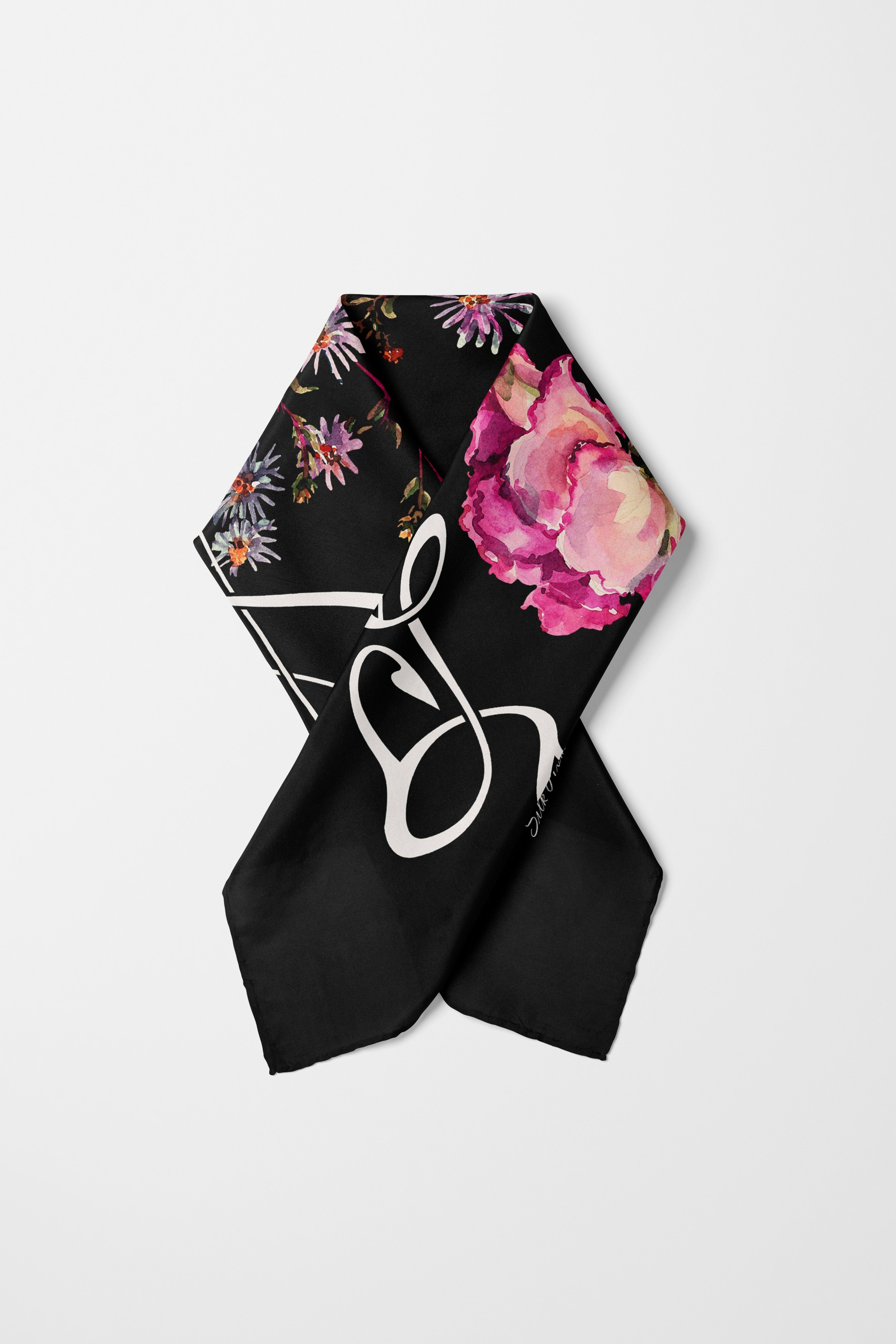 Bandana Çiçek Desen Siyah