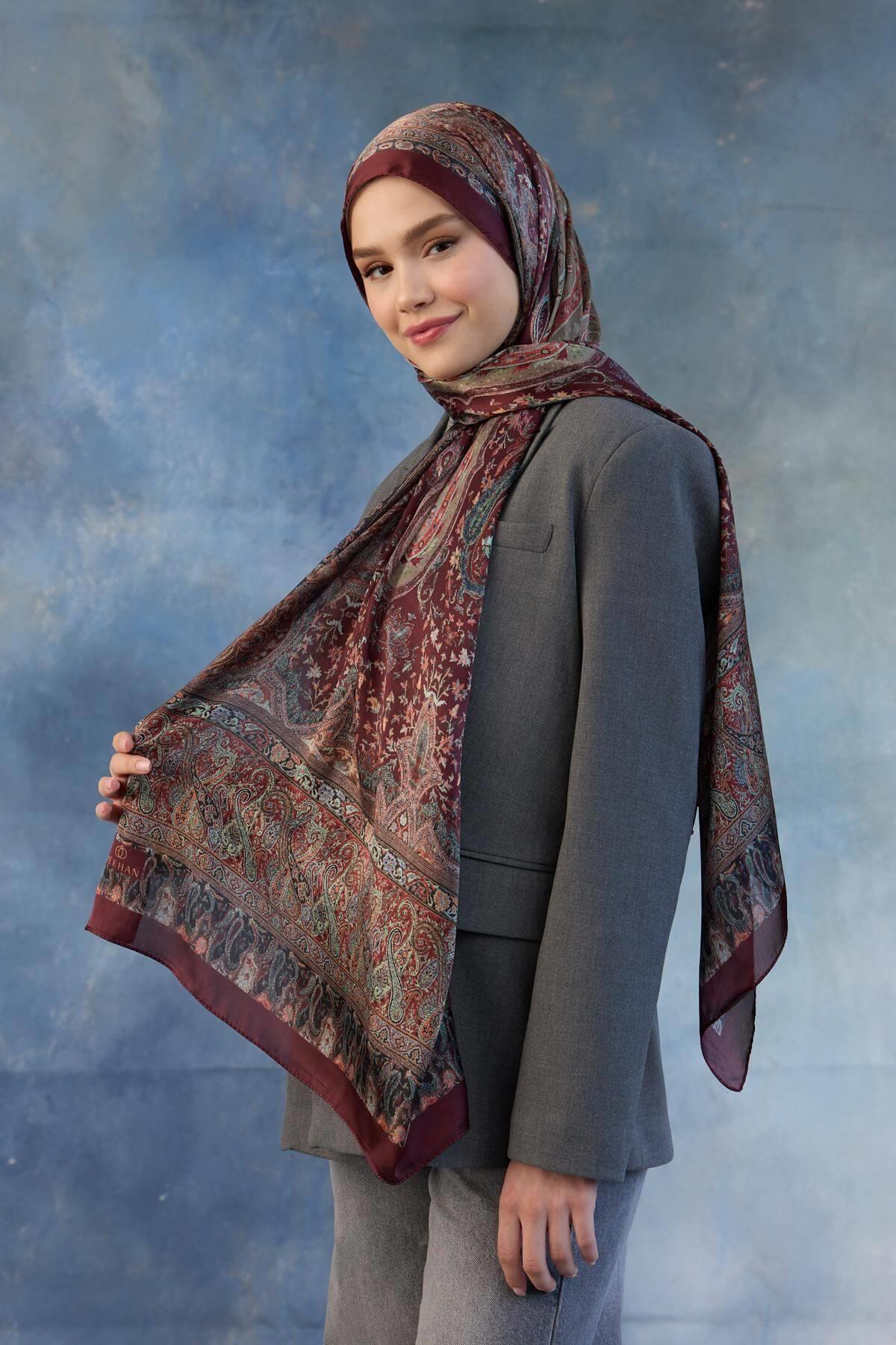 Bordo Hint Vual Şal -  5002-02