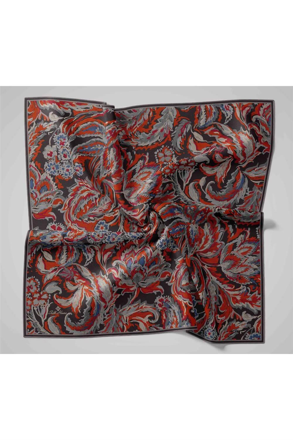 Büyük Boy İpek Eşarp Vintage Çiçek Desen Soluk Siyah 110x110