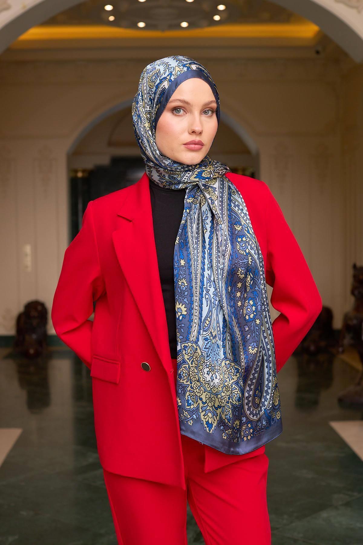 Çelik Mavi Hint Vual Şal -  5009-25