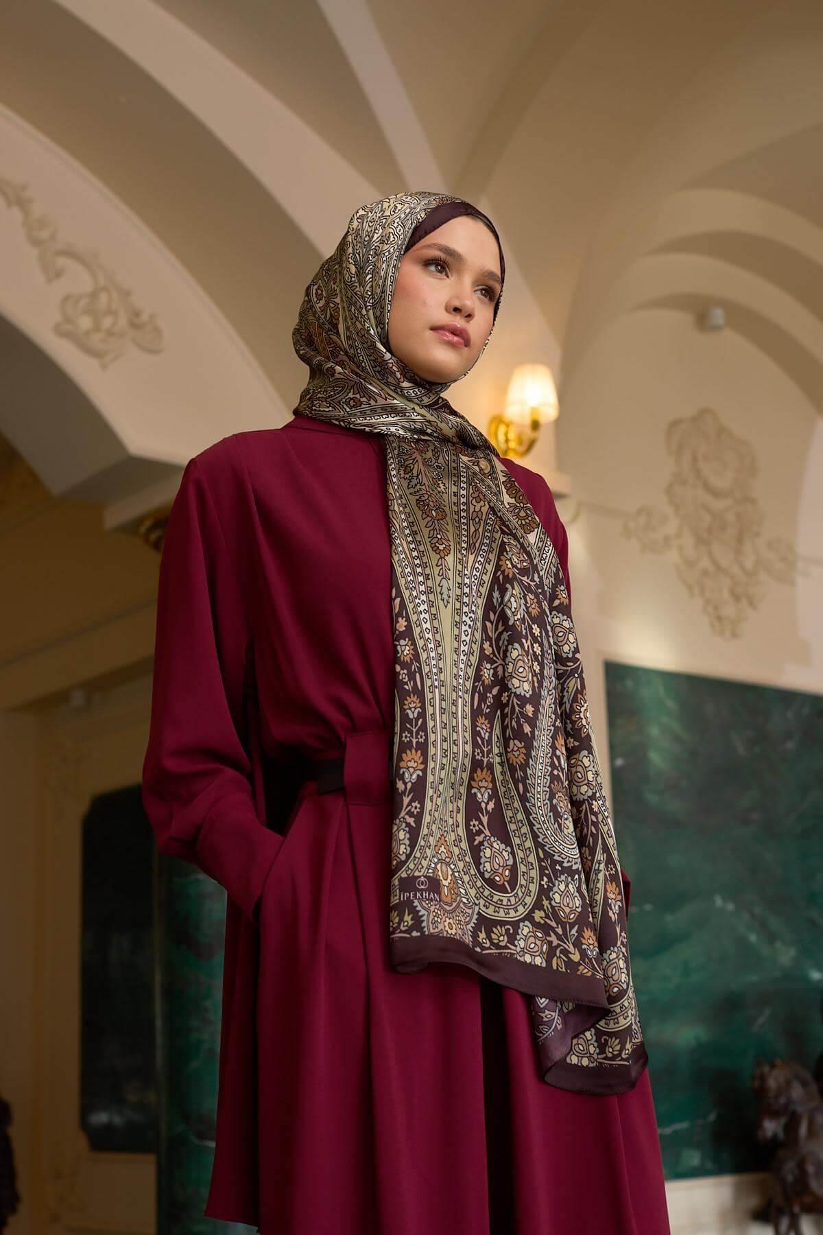 Çikolata Kahve Hint Vual Şal -  5009-16