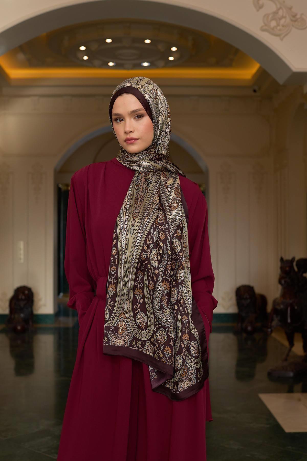 Çikolata Kahve Hint Vual Şal -  5009-16