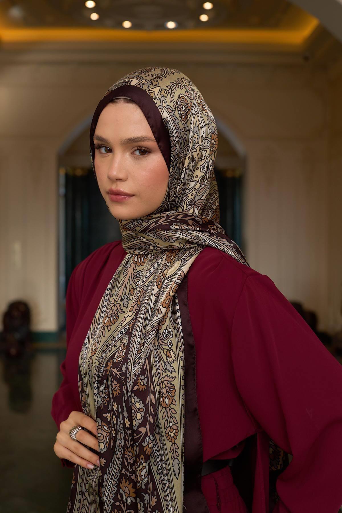 Çikolata Kahve Hint Vual Şal -  5009-16