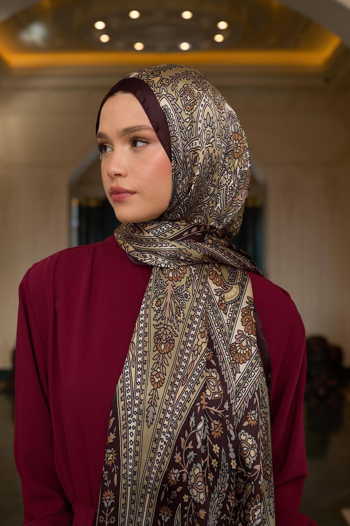 Çikolata Kahve Hint Vual Şal -  5009-16