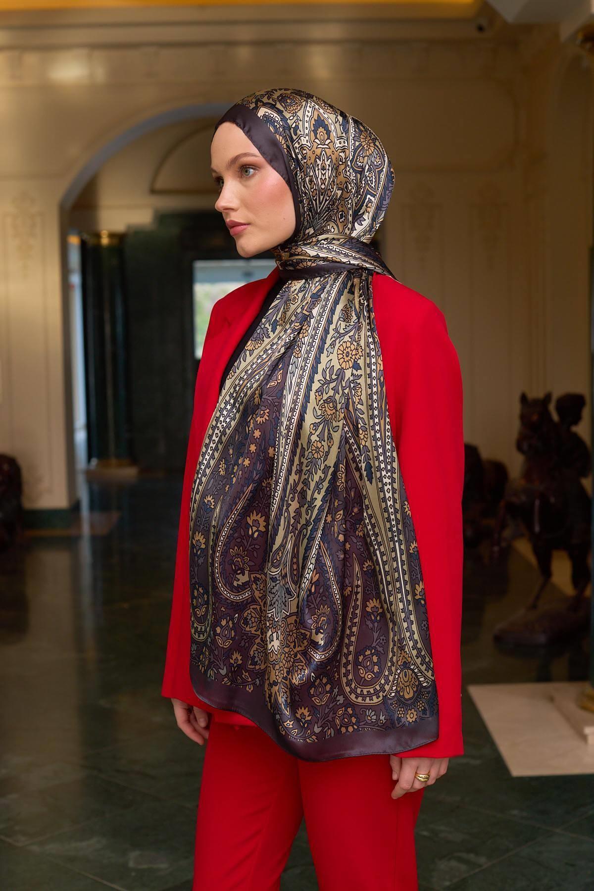 Derin Füme Hint Vual Şal -  5009-23