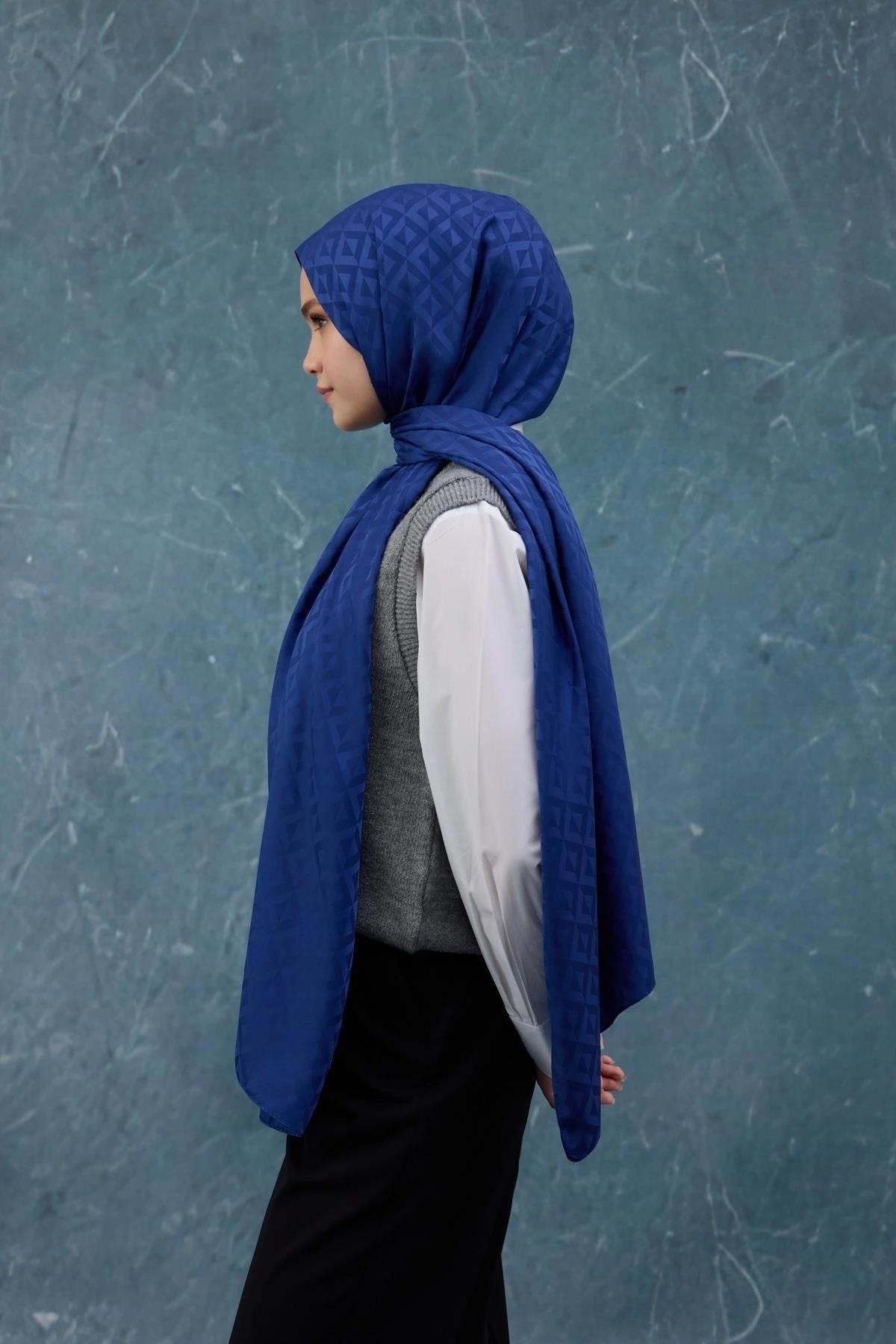 Fall Winter İpeksi Jakar Şal Gece Mavi 9019-32