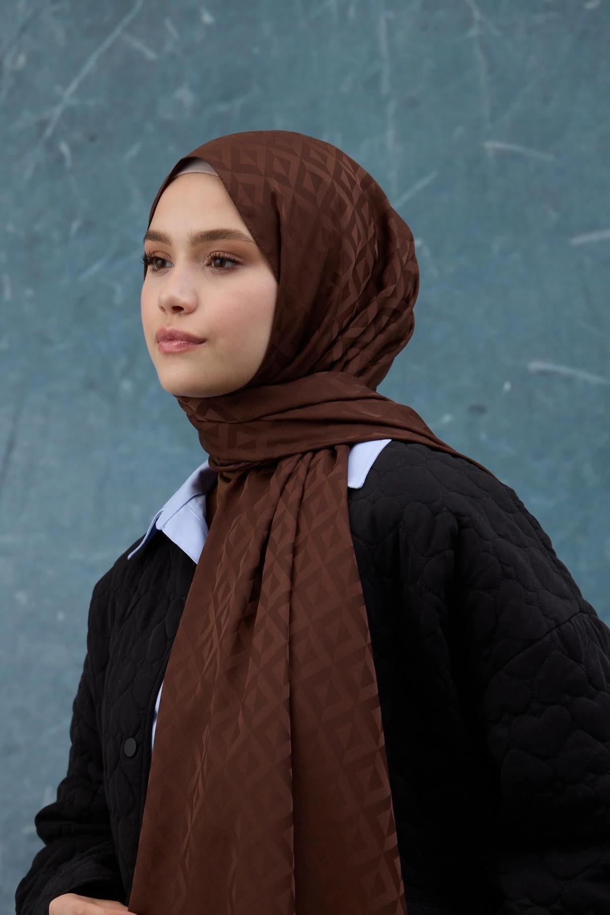 Fall Winter İpeksi Jakar Şal Kahverengi 9019-08