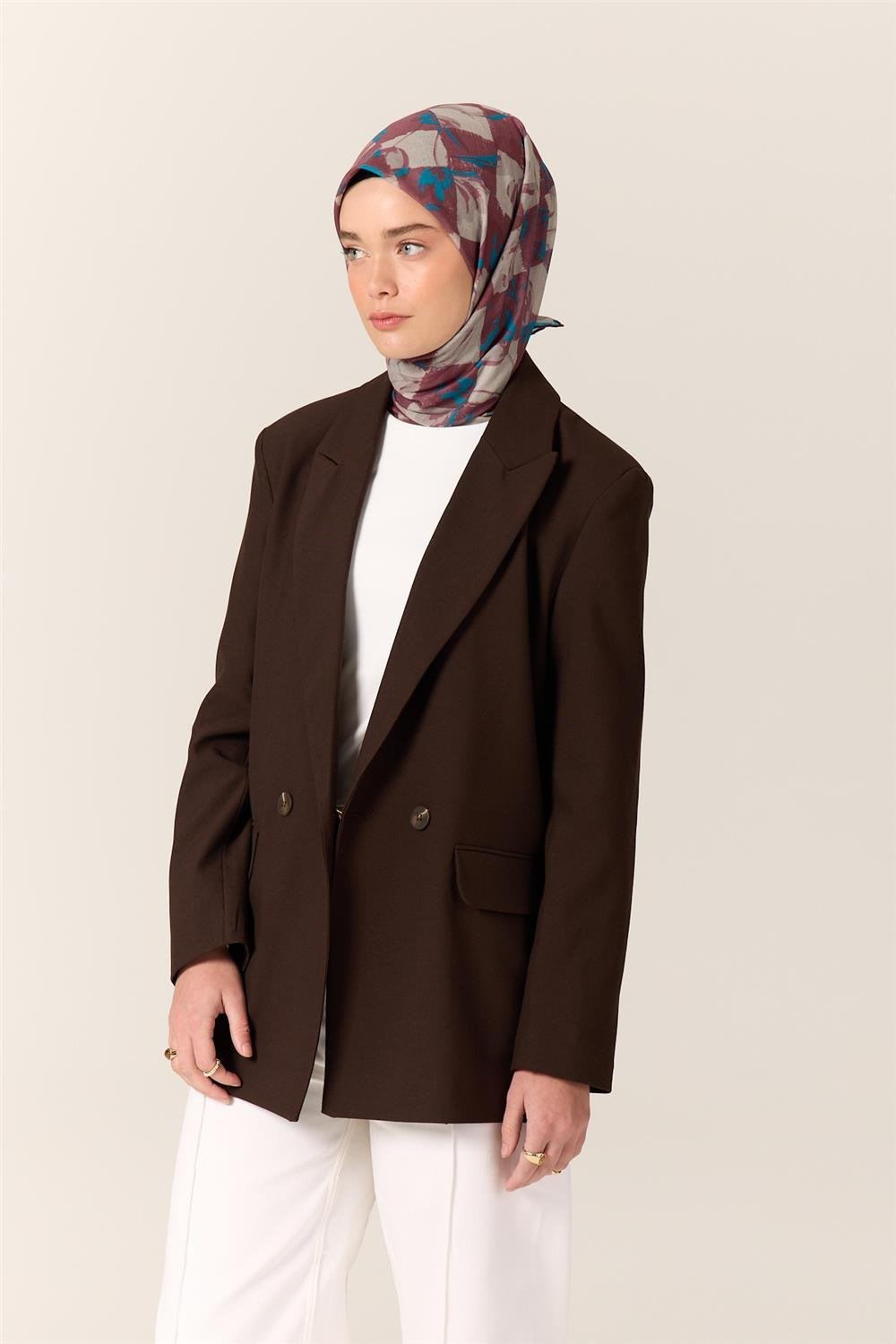İnce Pamuk Soft Eşarp Turkuaz-Gül Kurusu Desenli Kaymaz Dokulu Tok Duruşlu
                90X90