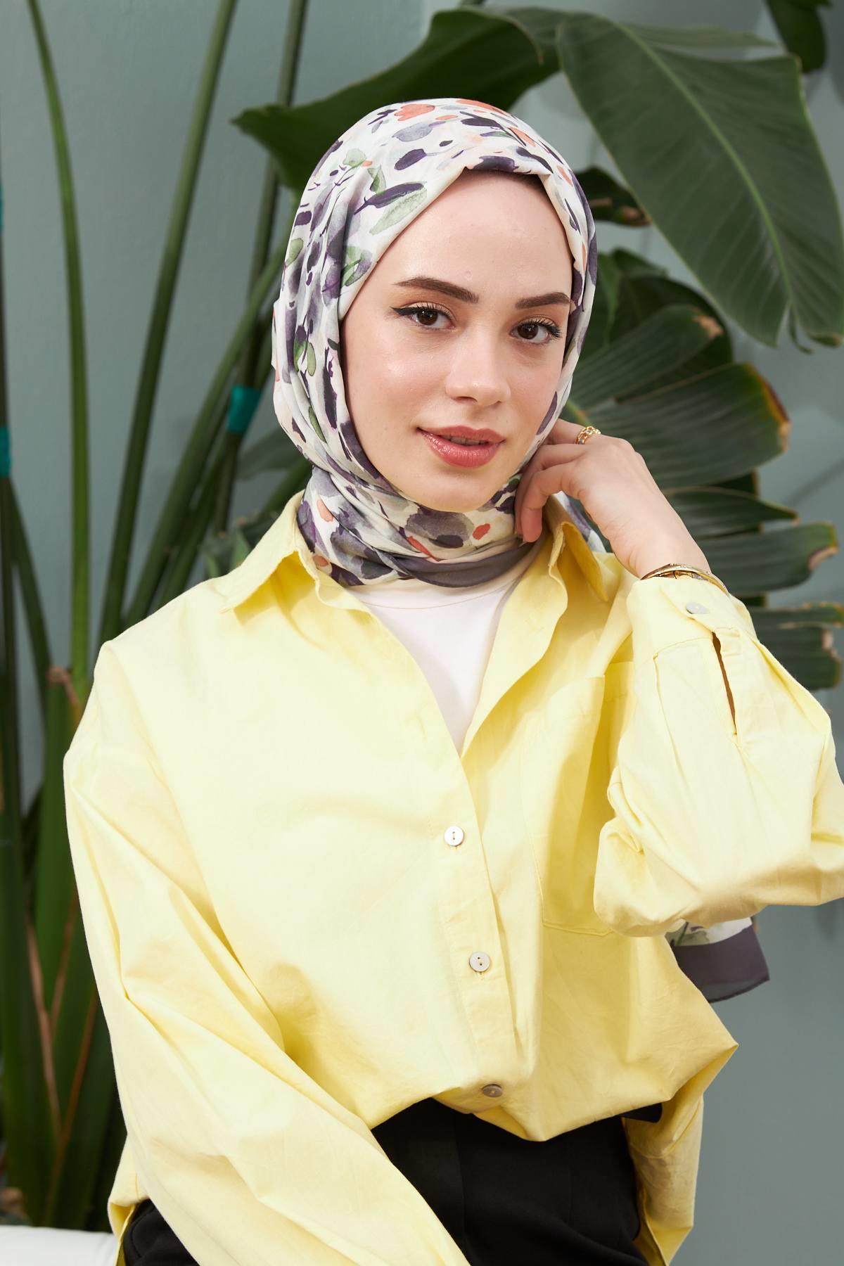 İpekhan Botanik Serisi Patlıcan Mor Pamuk Viskon Şal 3023-08