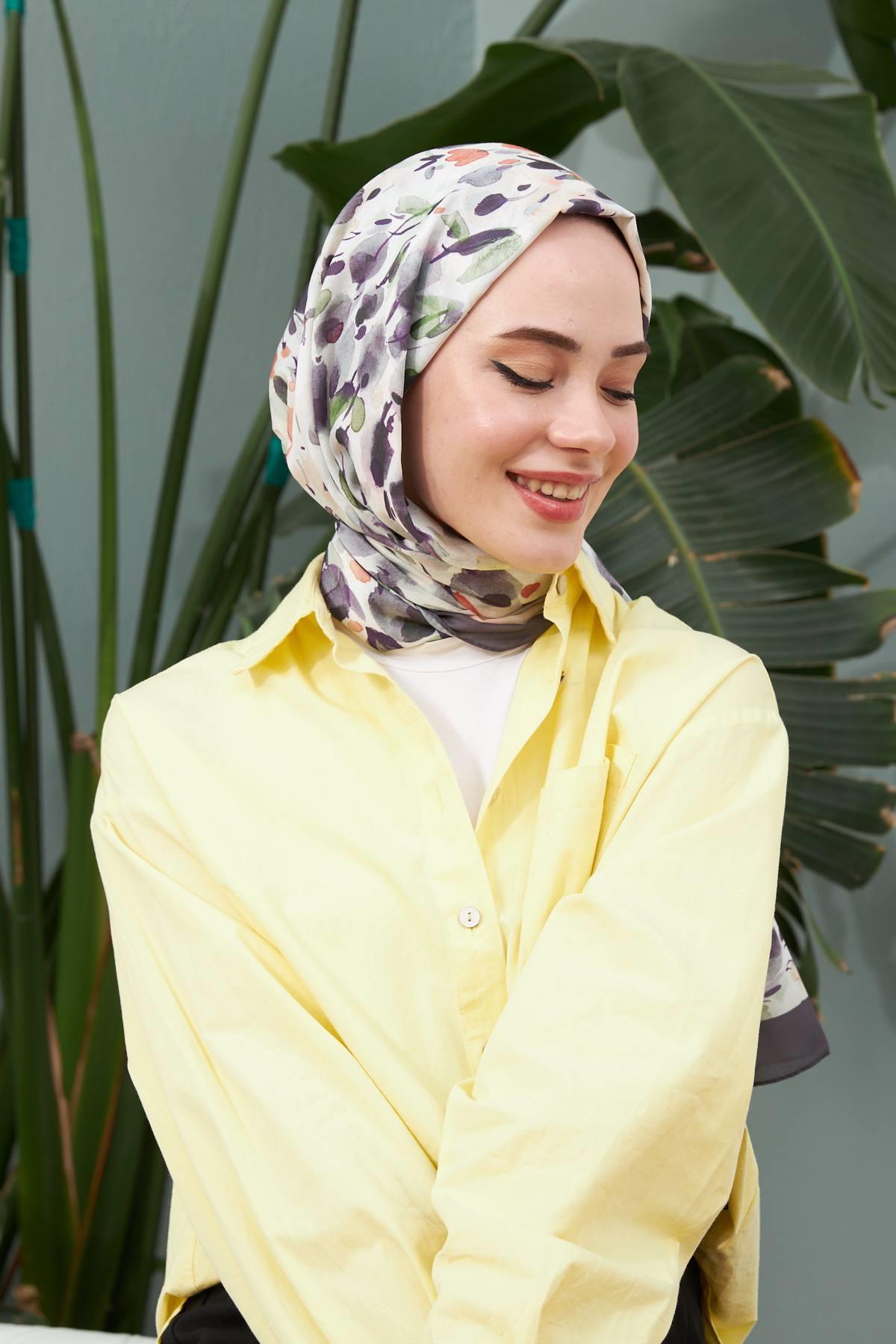 İpekhan Botanik Serisi Patlıcan Mor Pamuk Viskon Şal 3023-08