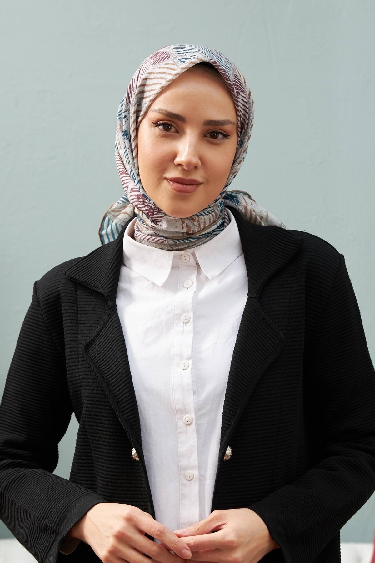 İpekhan Çizgi Desen Serisi Zeytuni Pamuk Viskon Eşarp 1128-14