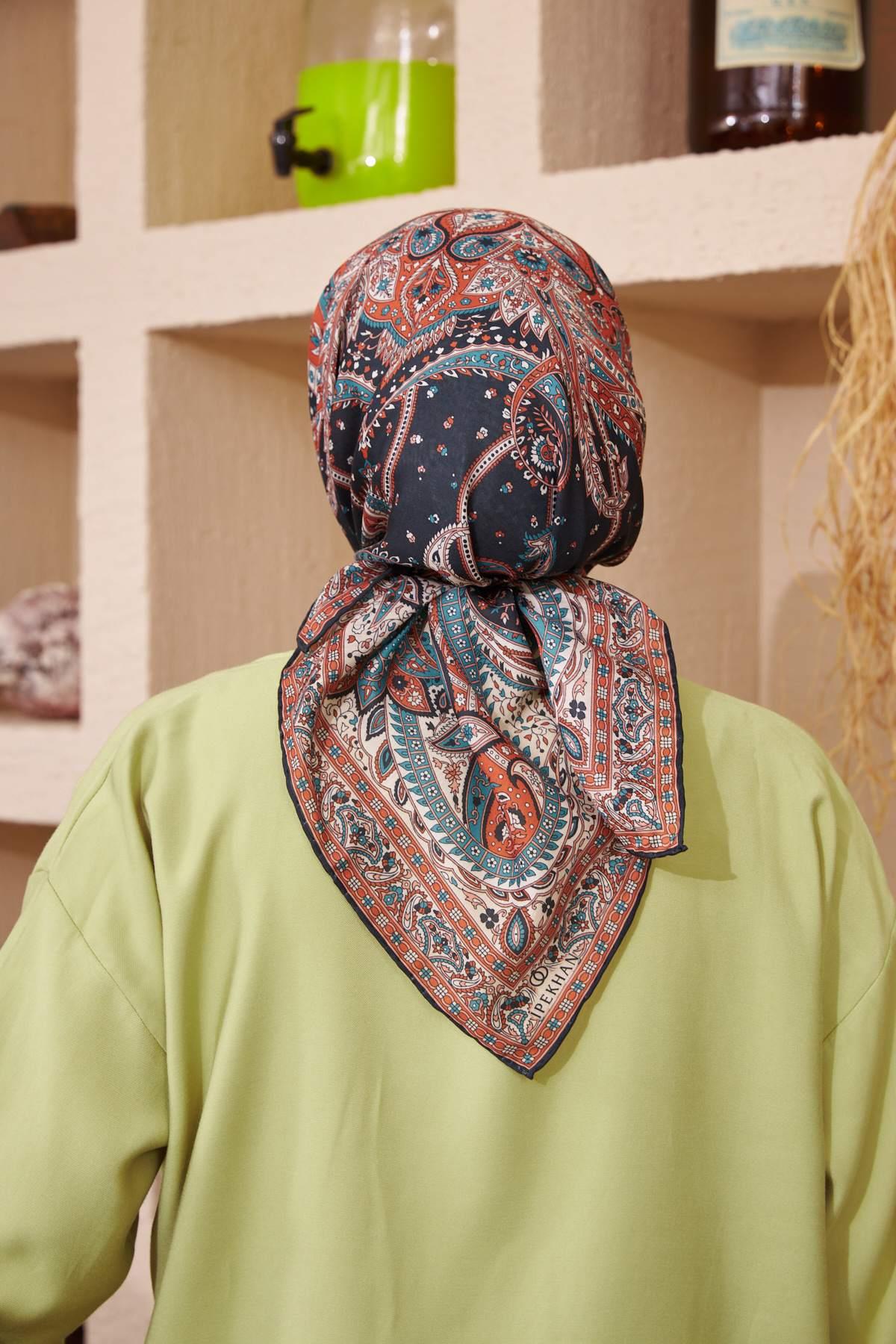 İpekhan Etnik Serisi Kiremit Pamuk Viskon Eşarp 1116-05