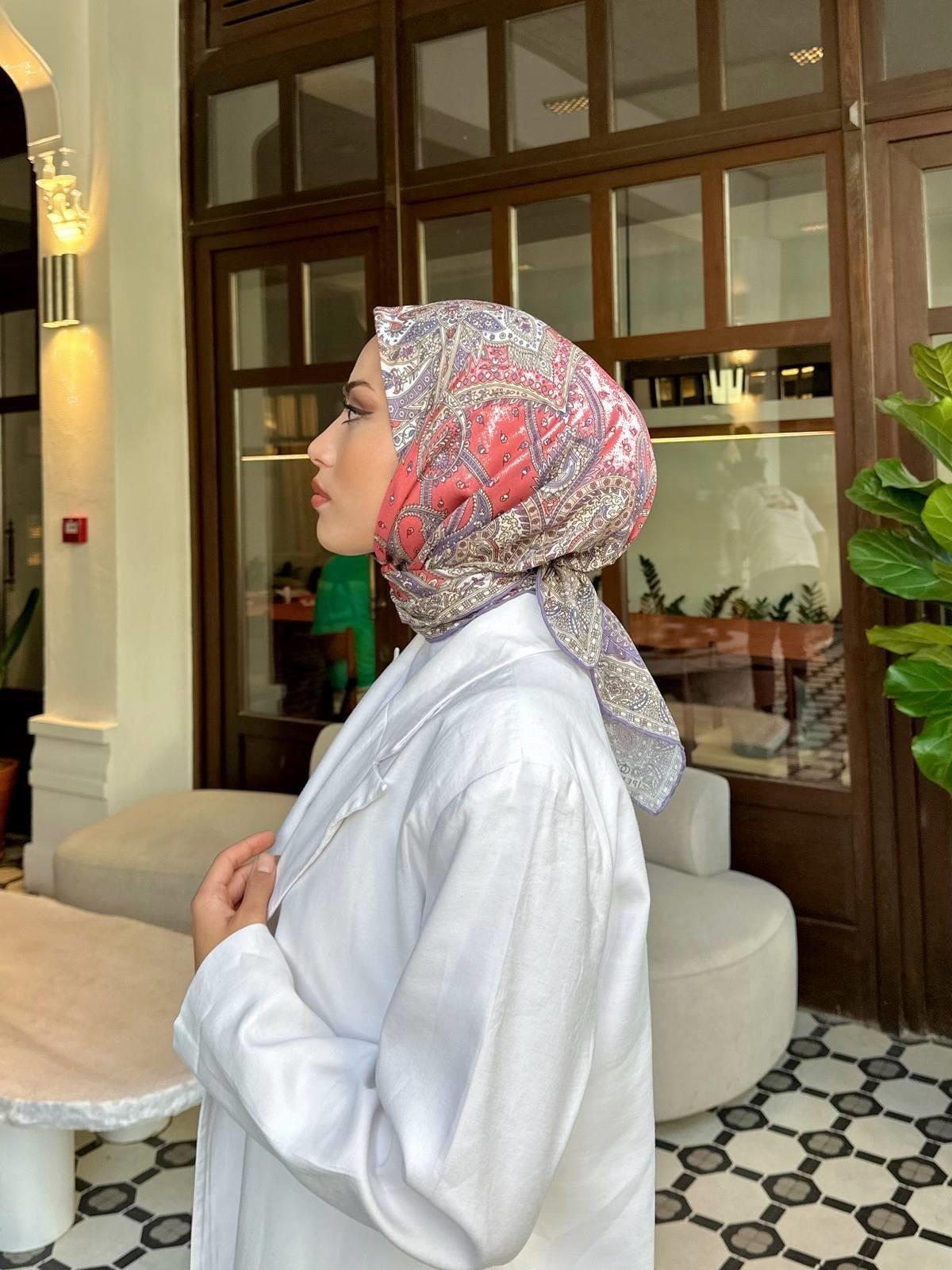 İpekhan Etnik Serisi Kırmızı Mor Pamuk Eşarp 1116-15