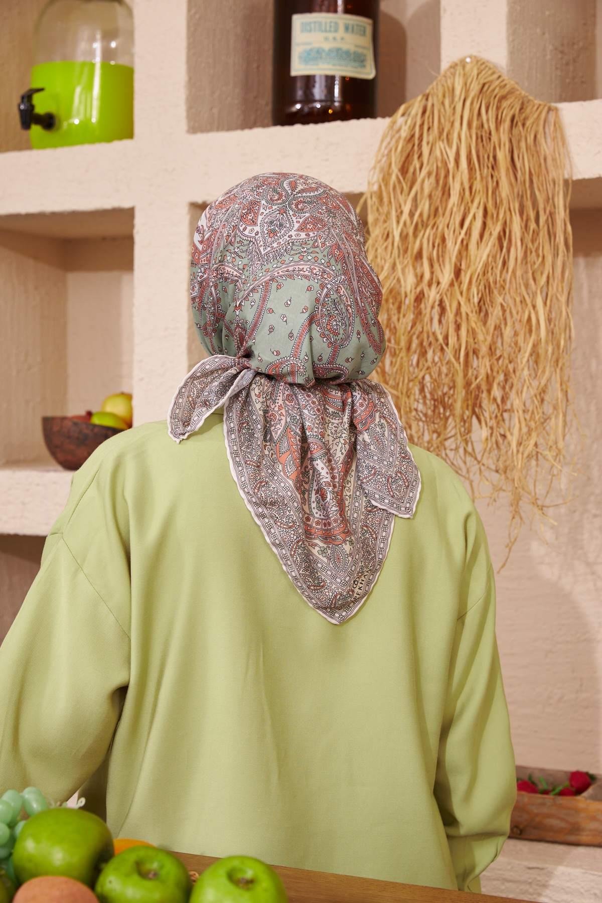 İpekhan Etnik Serisi Soft Yeşil Pamuk Viskon Eşarp 1116-03