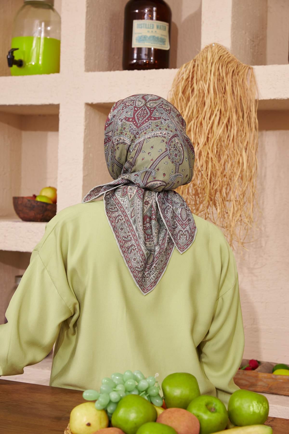 İpekhan Etnik Serisi Yeşil Pamuk Viskon Eşarp 1116-01