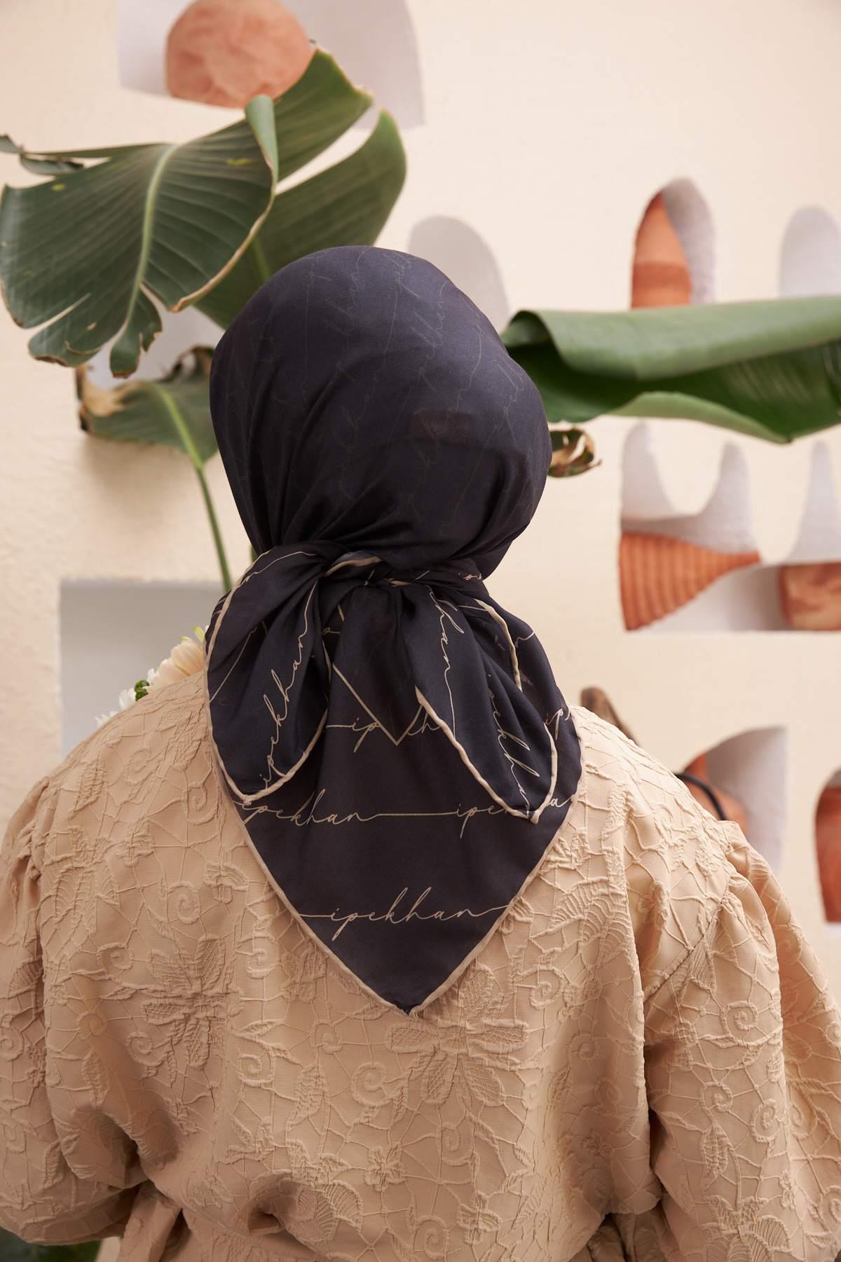 İpekhan Monogram Serisi Lacivert Pamuk Viskon Eşarp 1118-01