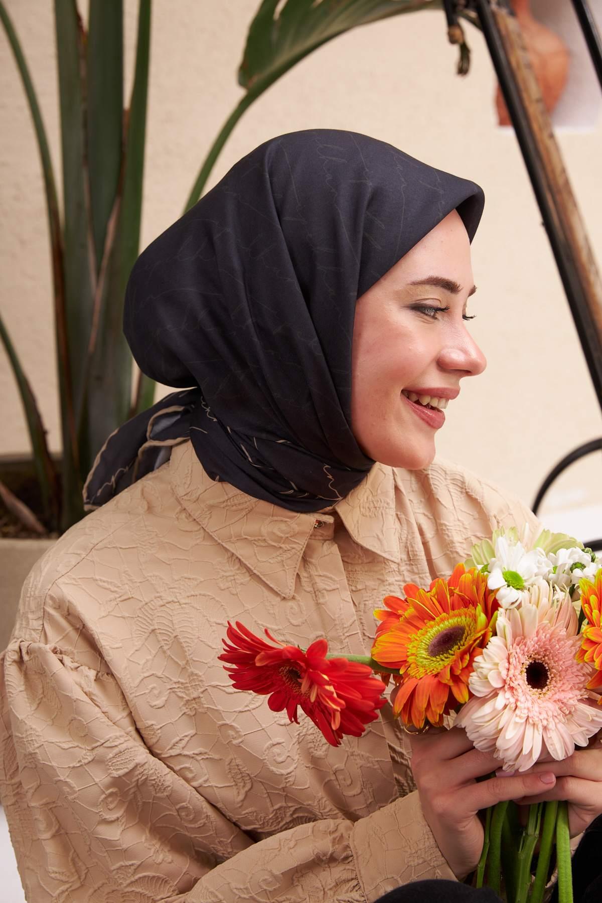 İpekhan Monogram Serisi Lacivert Pamuk Viskon Eşarp 1118-01