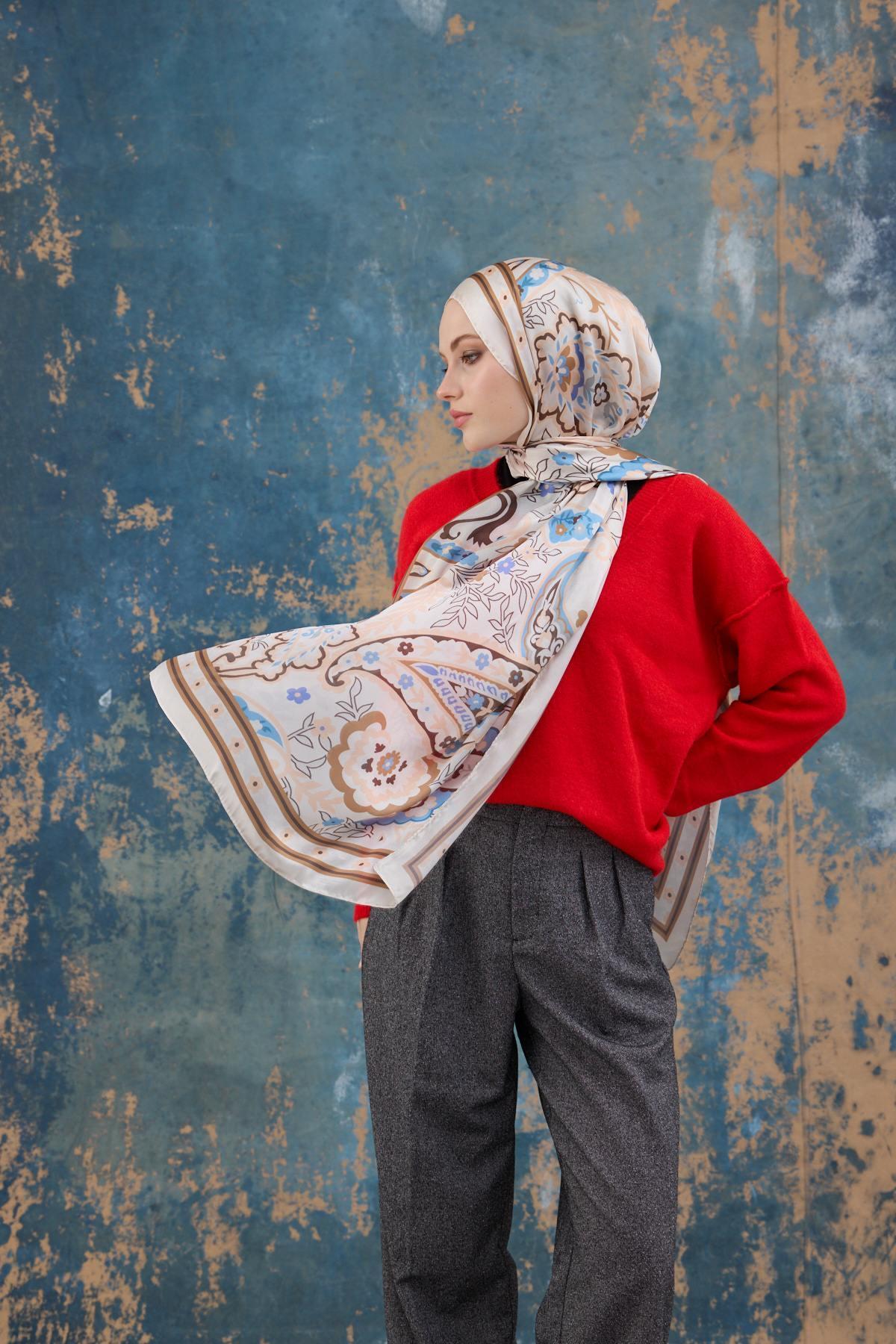 Krem Hint Vual Şal -  5004-12