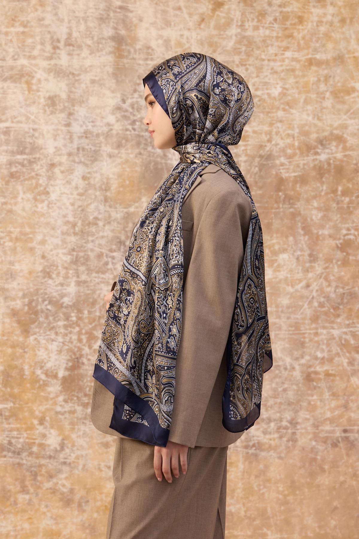 Lacivert Hint Vual Şal -  5003-07