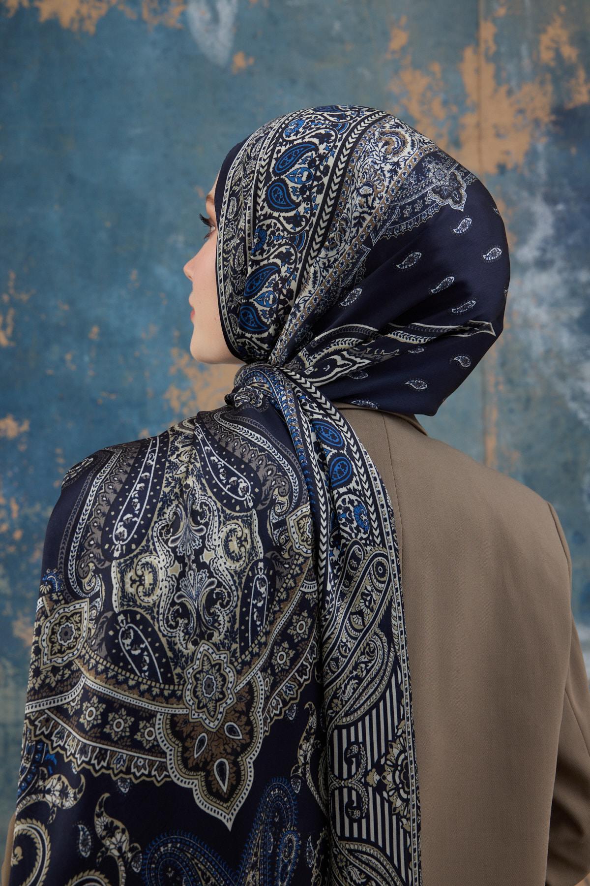 Lacivert Hint Vual Şal -  5008-03