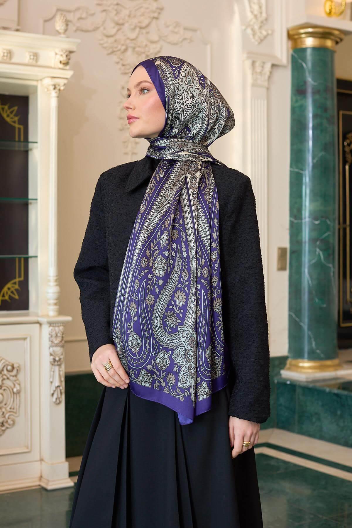 Lacivert Hint Vual Şal -  5009-06