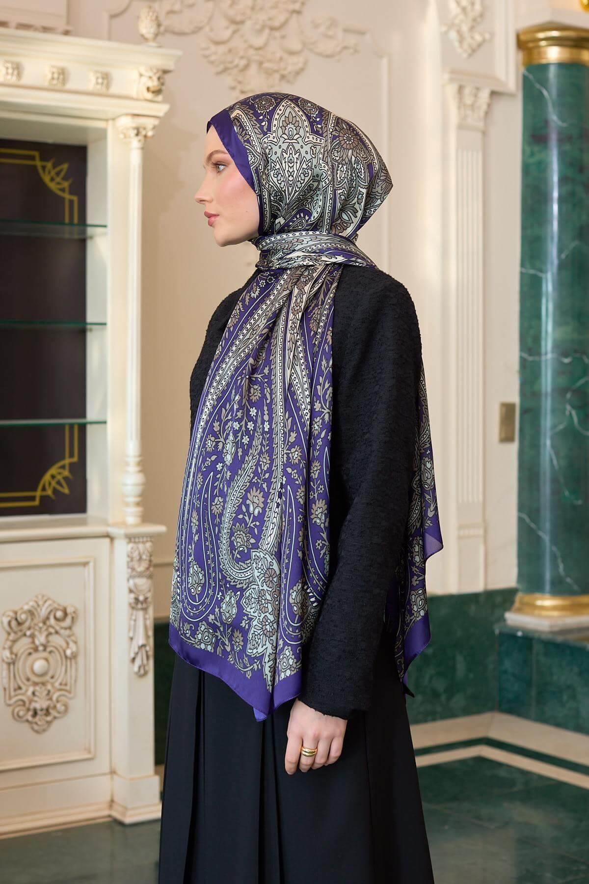 Lacivert Hint Vual Şal -  5009-06