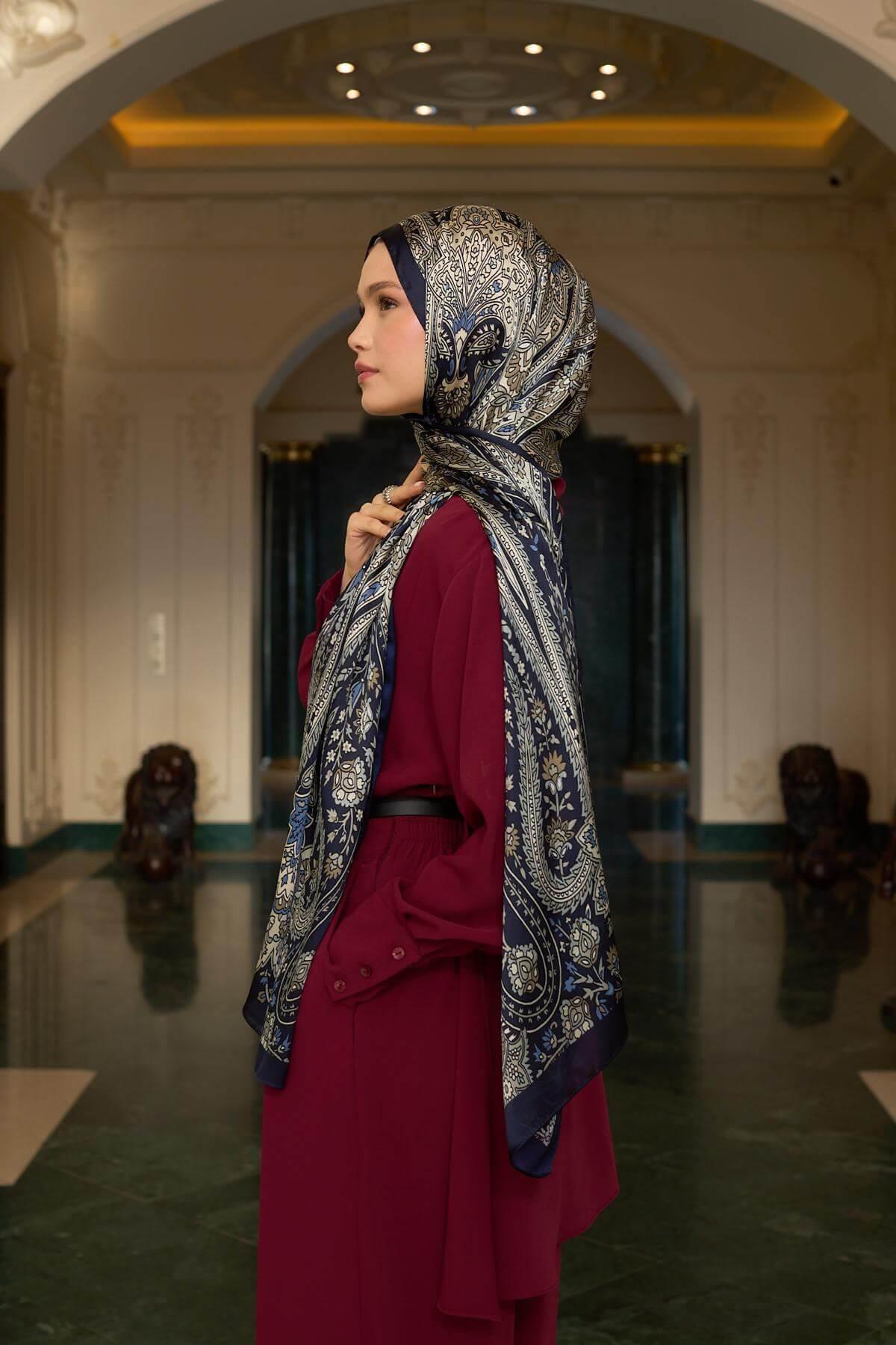 Lacivert Hint Vual Şal -  5009-12