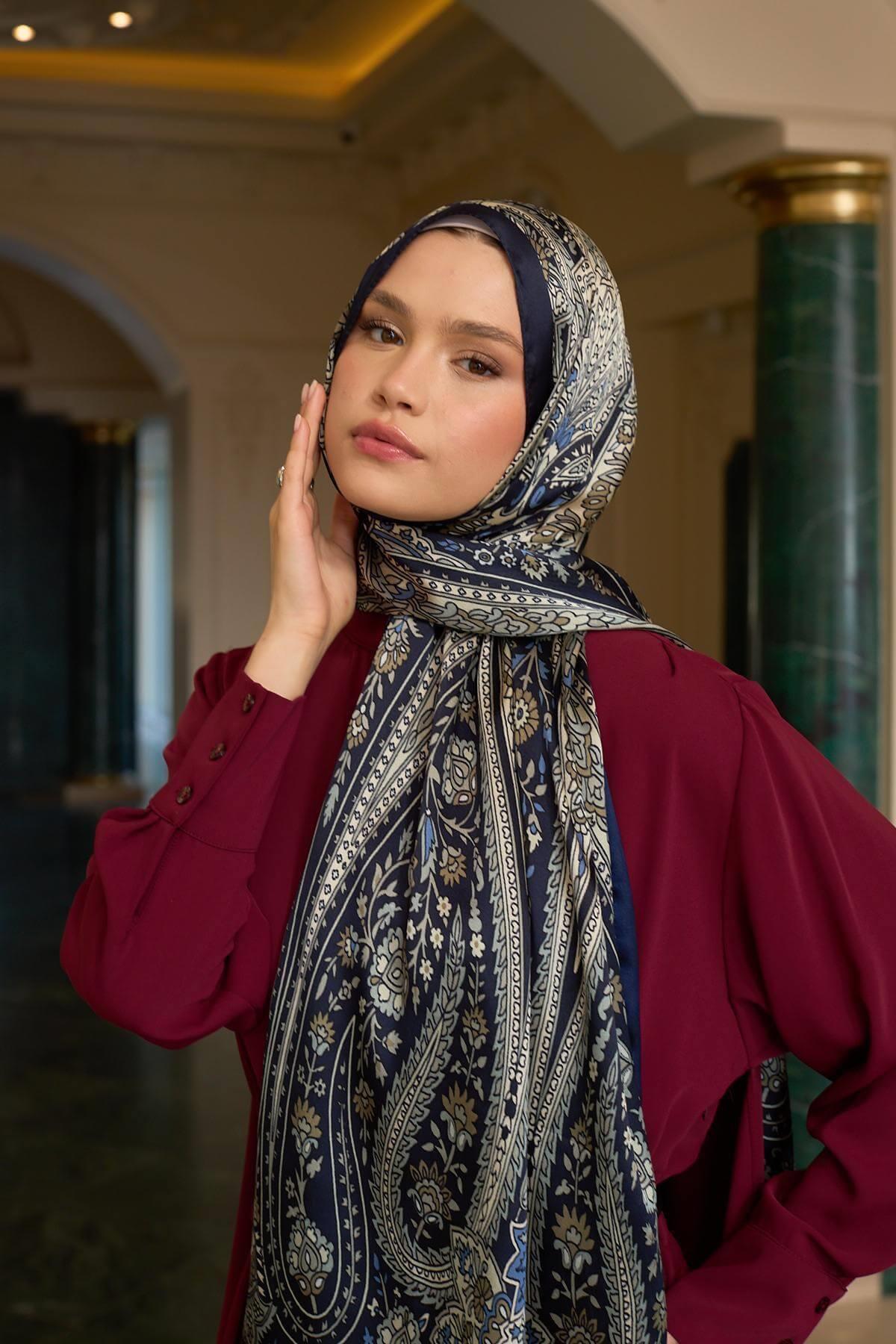 Lacivert Hint Vual Şal -  5009-12