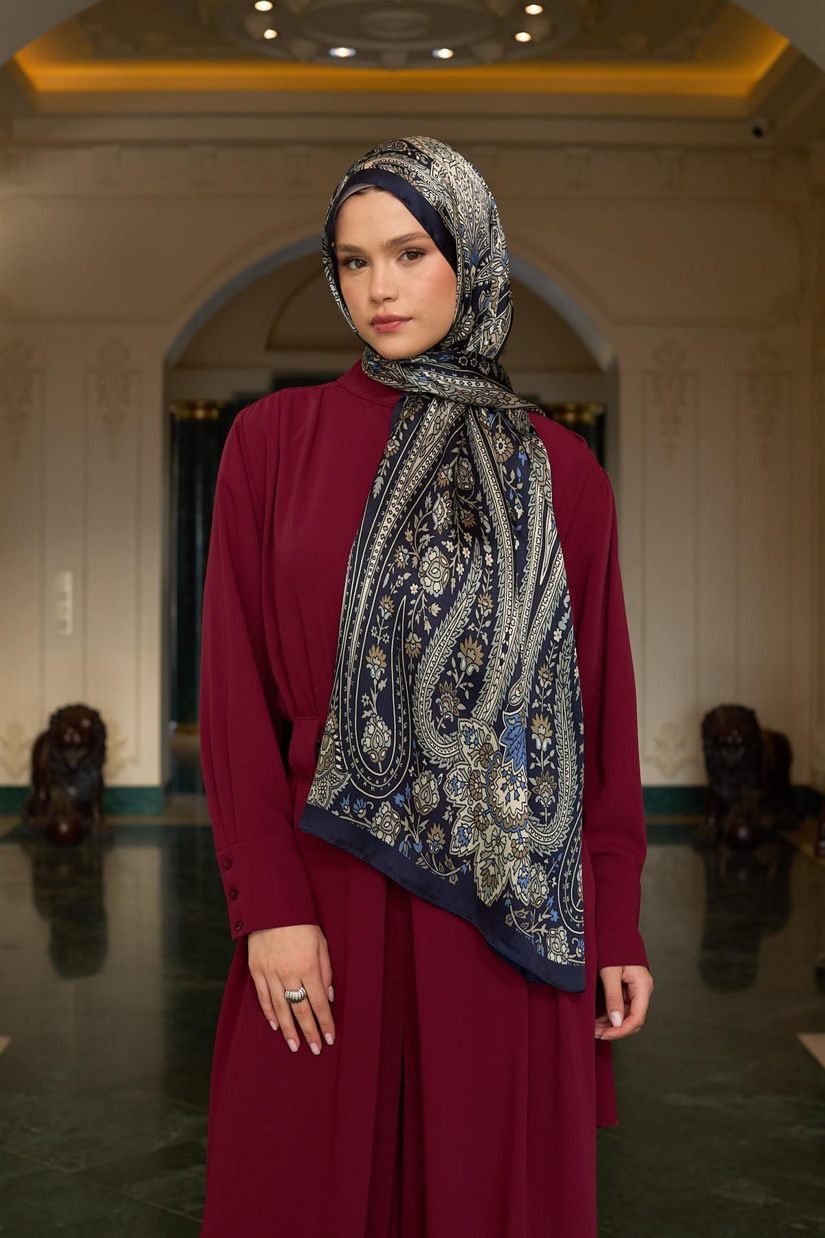 Lacivert Hint Vual Şal -  5009-12