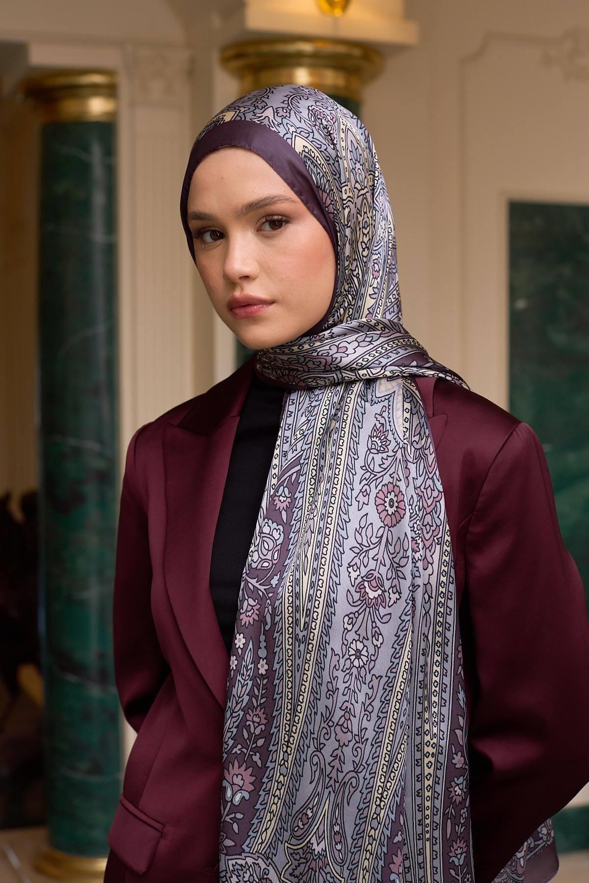 Lavanta Gri Hint Vual Şal -  5009-24