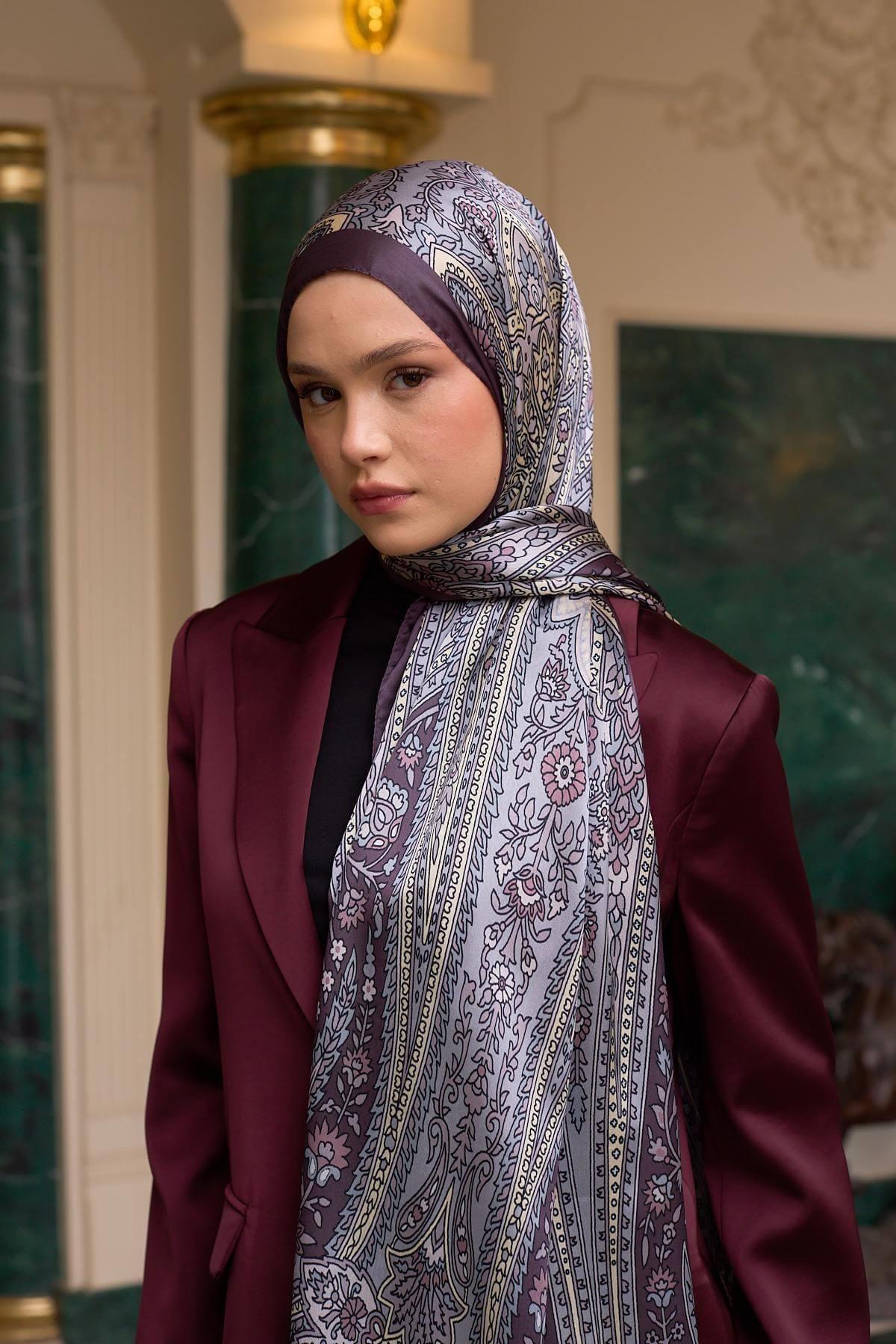 Lavanta Gri Hint Vual Şal -  5009-24