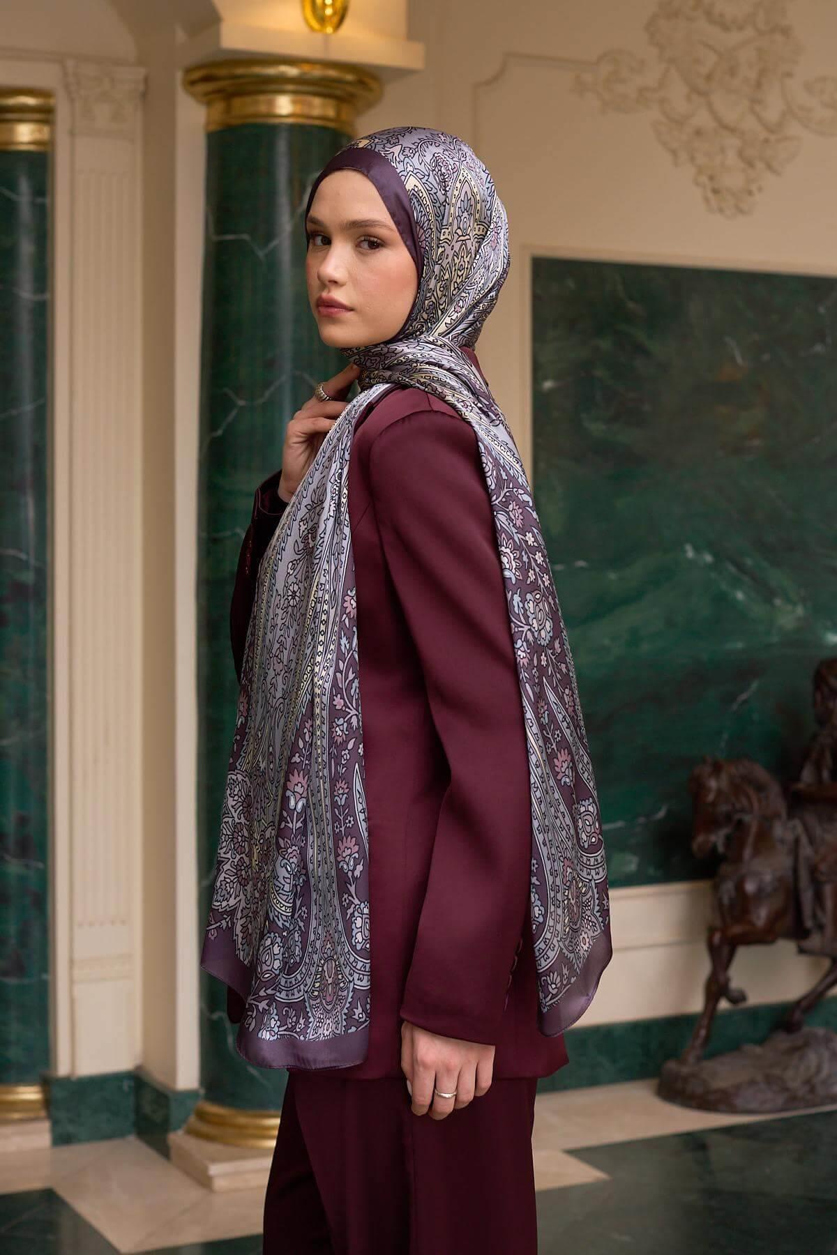 Lavanta Gri Hint Vual Şal -  5009-24