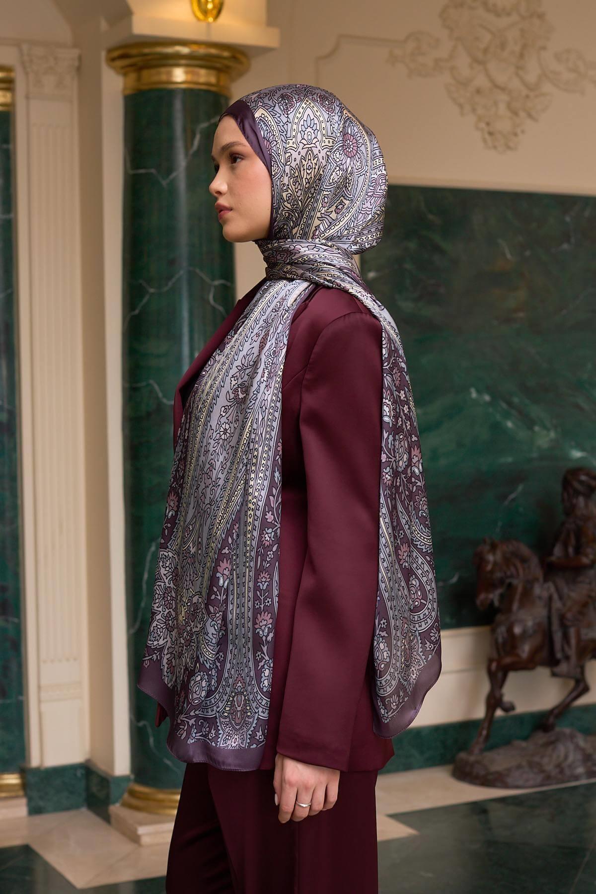 Lavanta Gri Hint Vual Şal -  5009-24