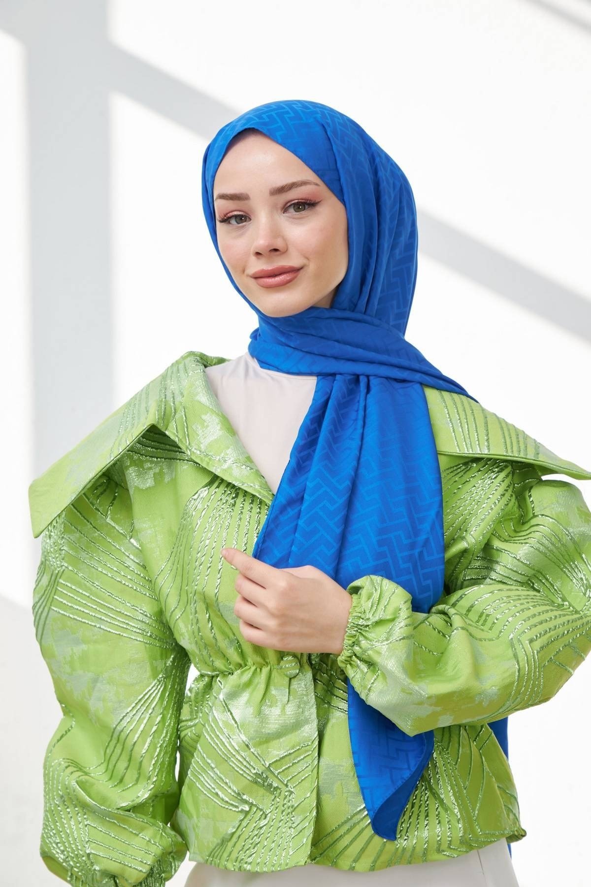 Lego Desen İpeksi Jakar Şal Saks Mavi 9004-12