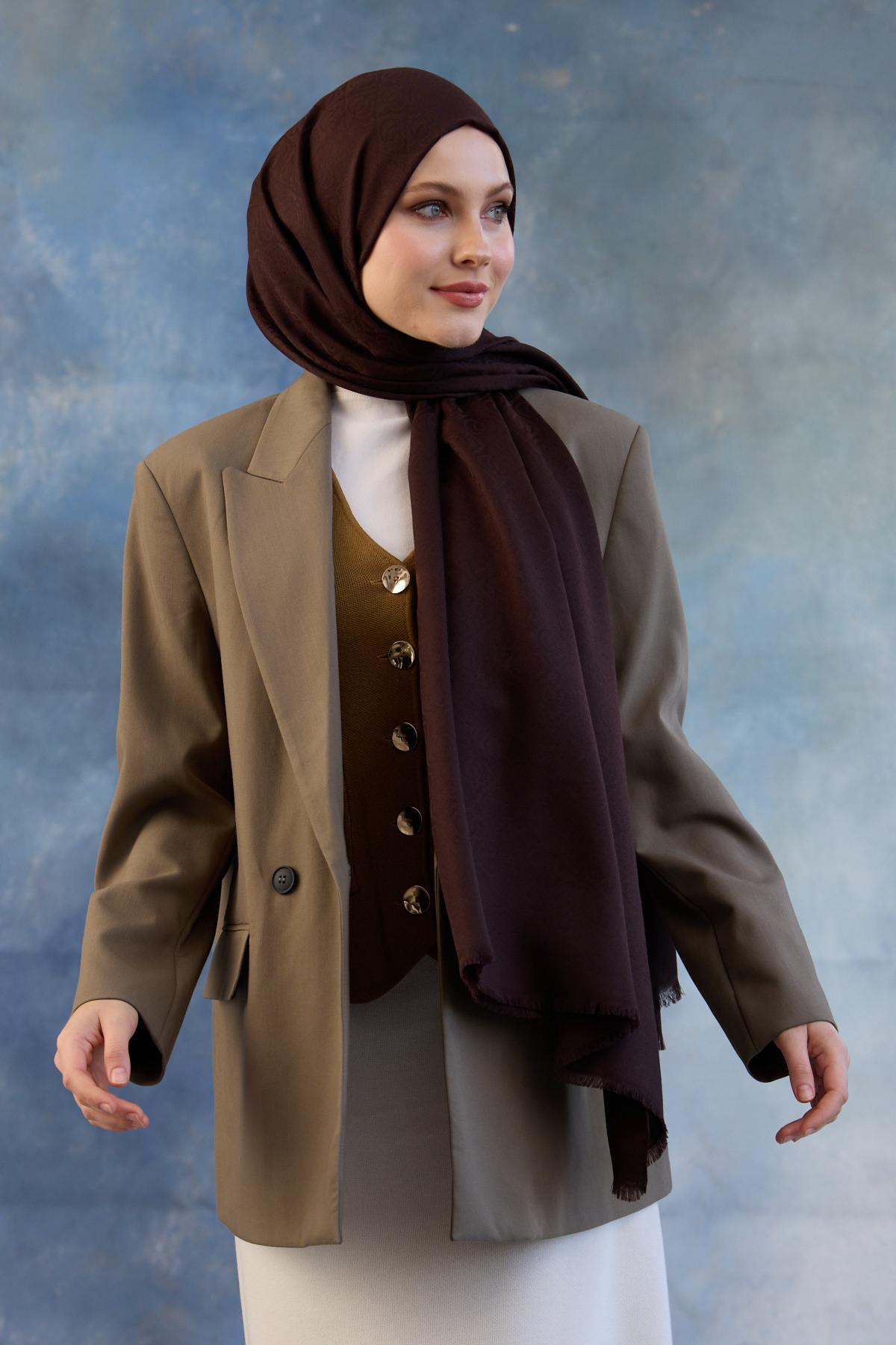 Logo Desen Pamuk Jakar Şal Acı Kahve 8008-16