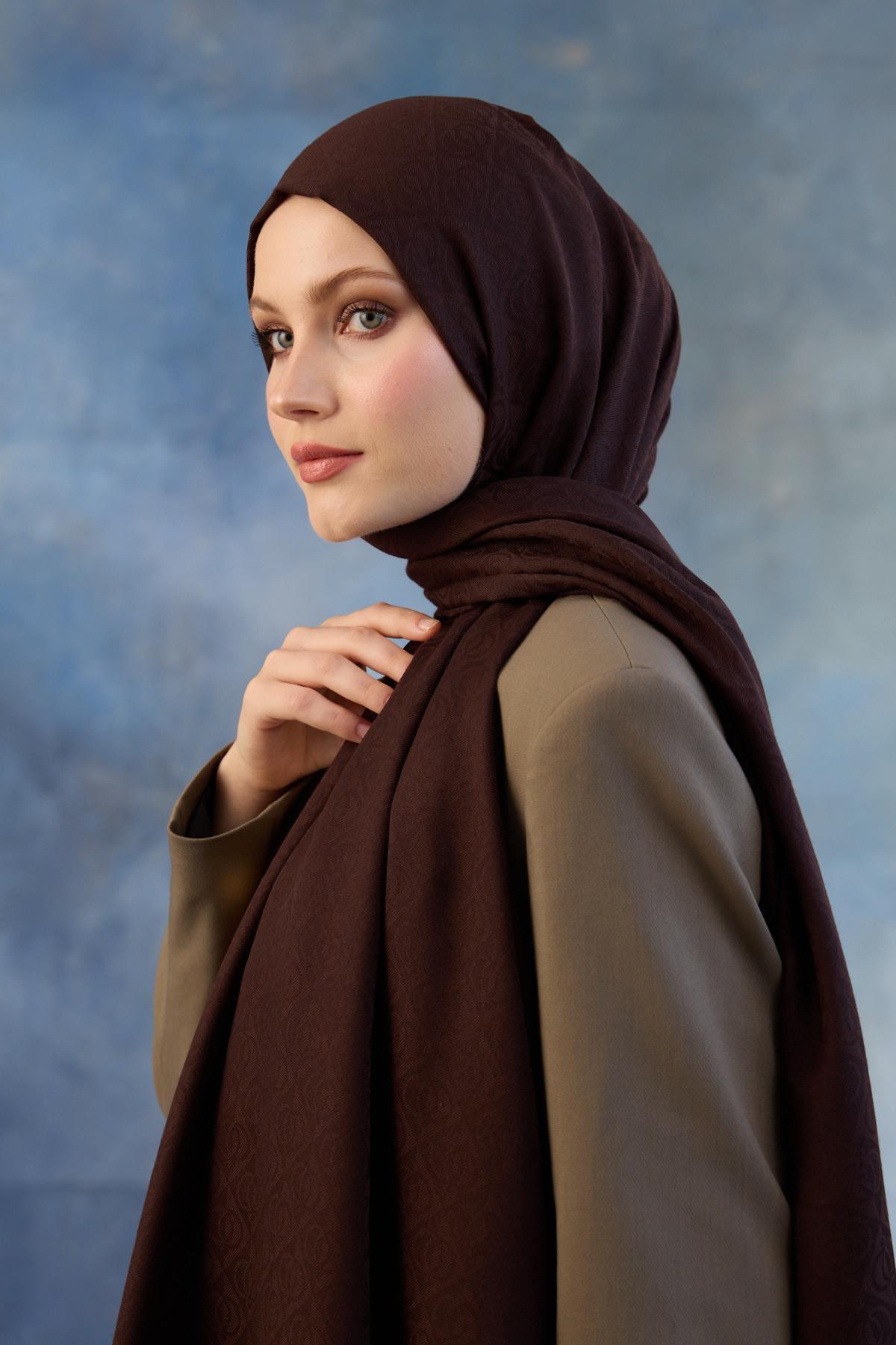 Logo Desen Pamuk Jakar Şal Acı Kahve 8008-16