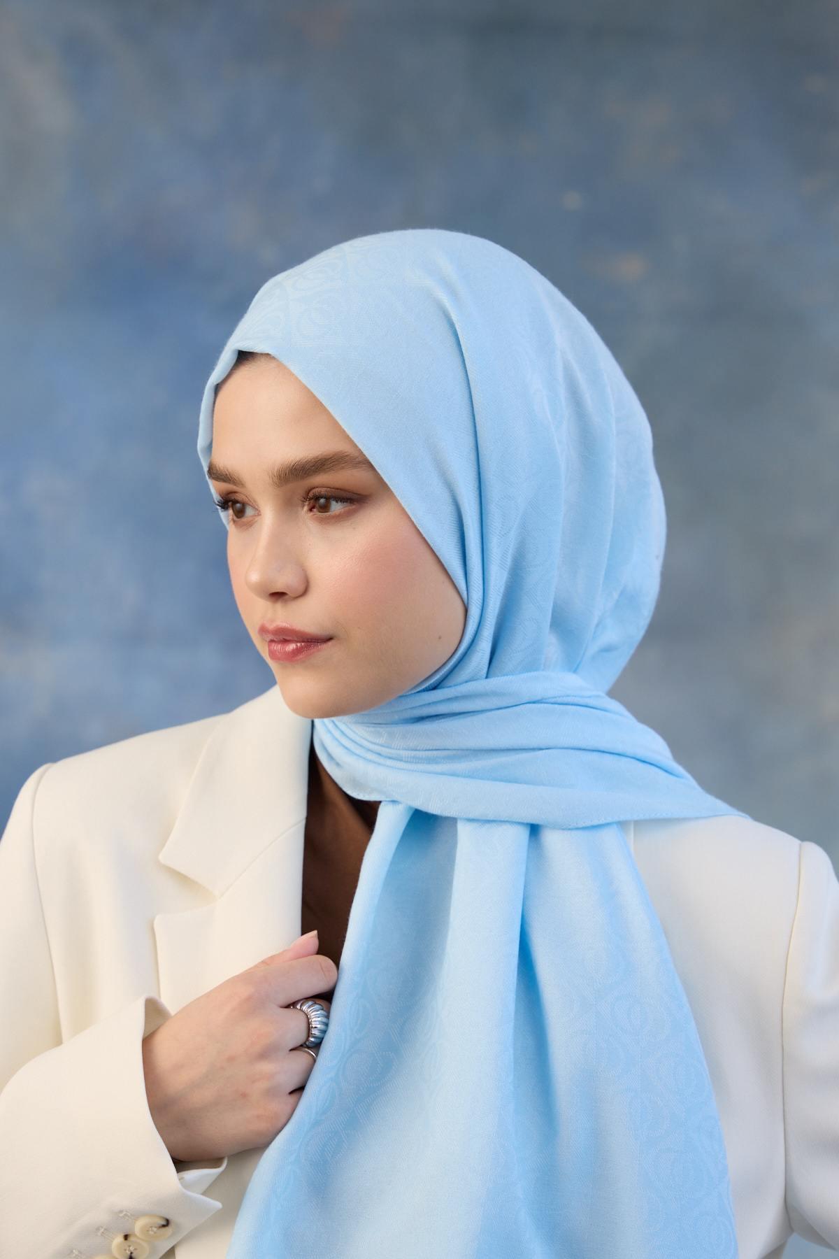 Logo Desen Pamuk Jakar Şal Bebe Mavisi 8008-03