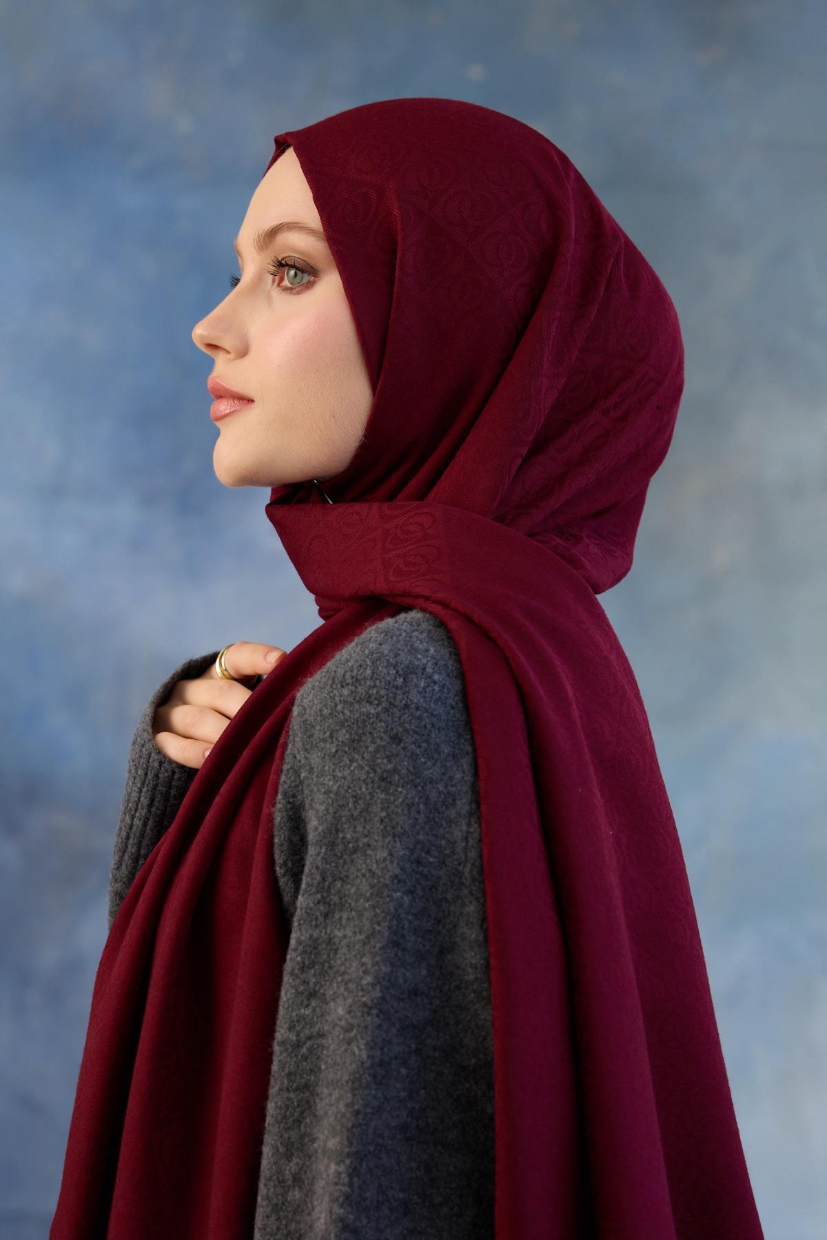 Logo Desen Pamuk Jakar Şal Bordo 8008-02