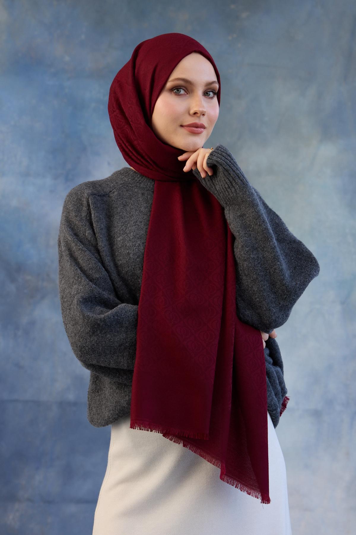 Logo Desen Pamuk Jakar Şal Bordo 8008-02