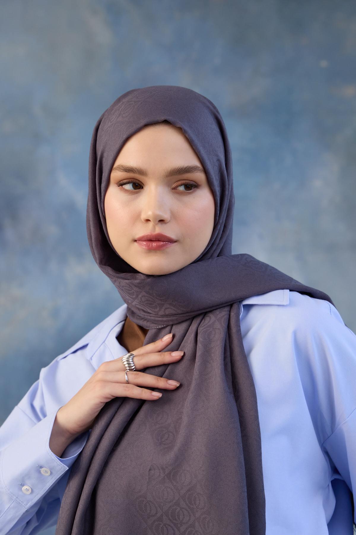 Logo Desen Pamuk Jakar Şal Füme 8008-05