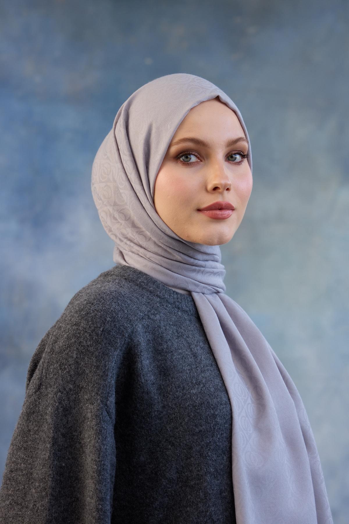 Logo Desen Pamuk Jakar Şal Gri 8008-09