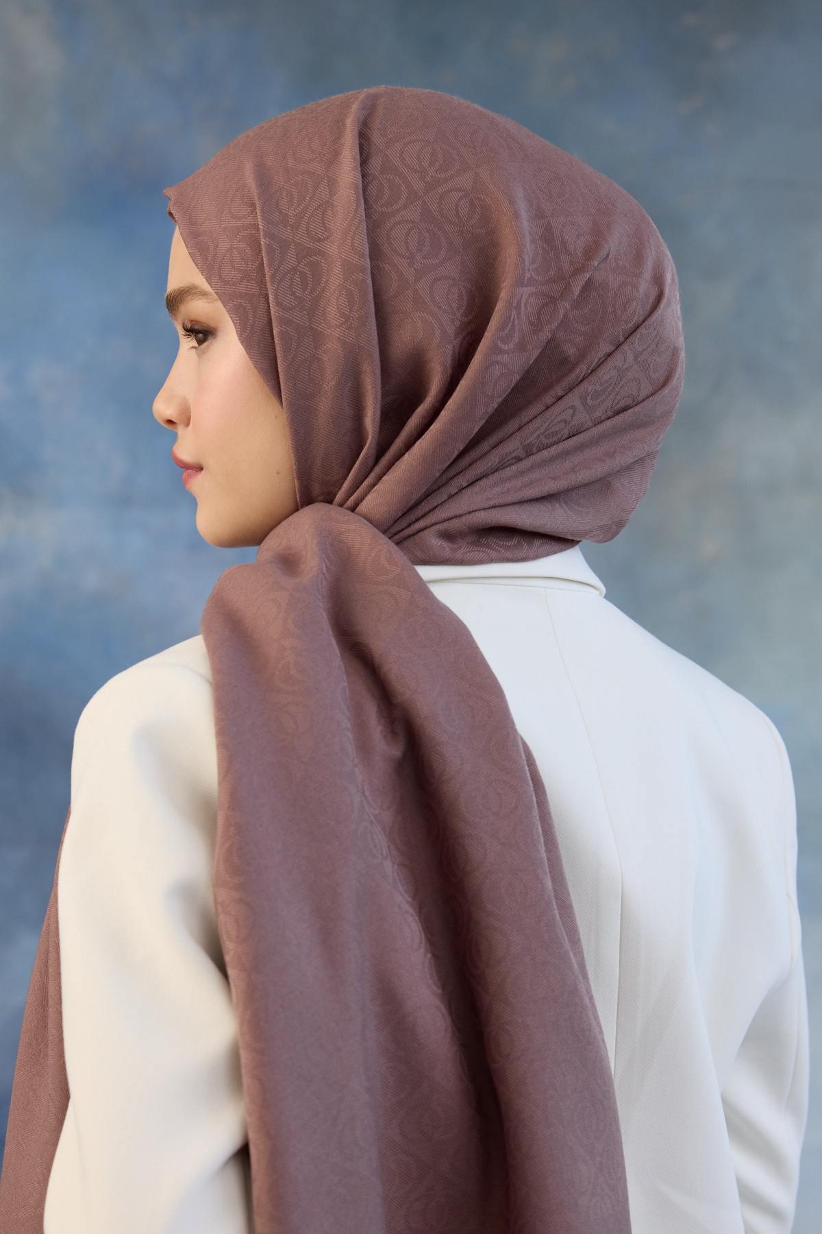 Logo Desen Pamuk Jakar Şal Gül Kurusu 8008-01