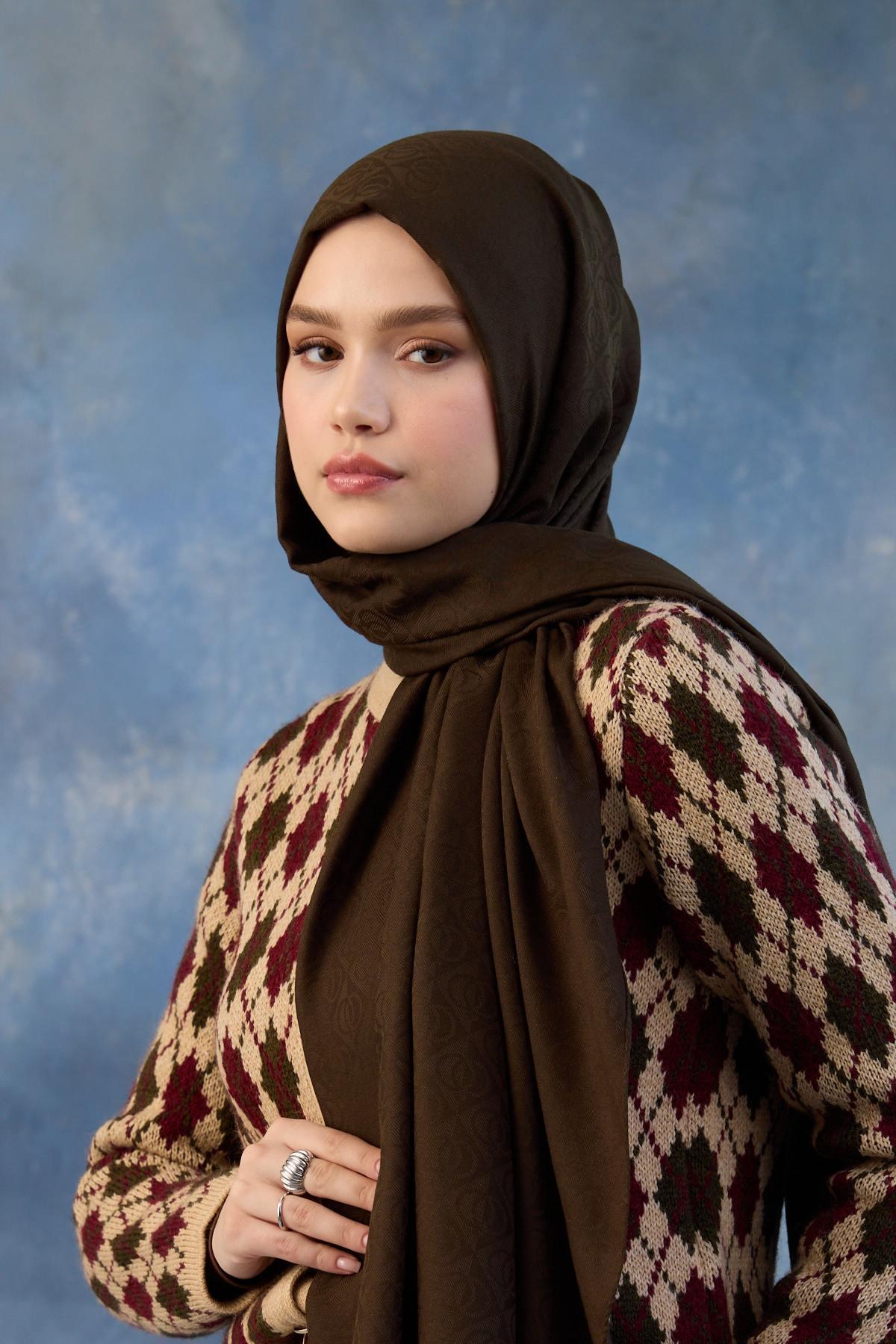 Logo Desen Pamuk Jakar Şal Haki 8008-18