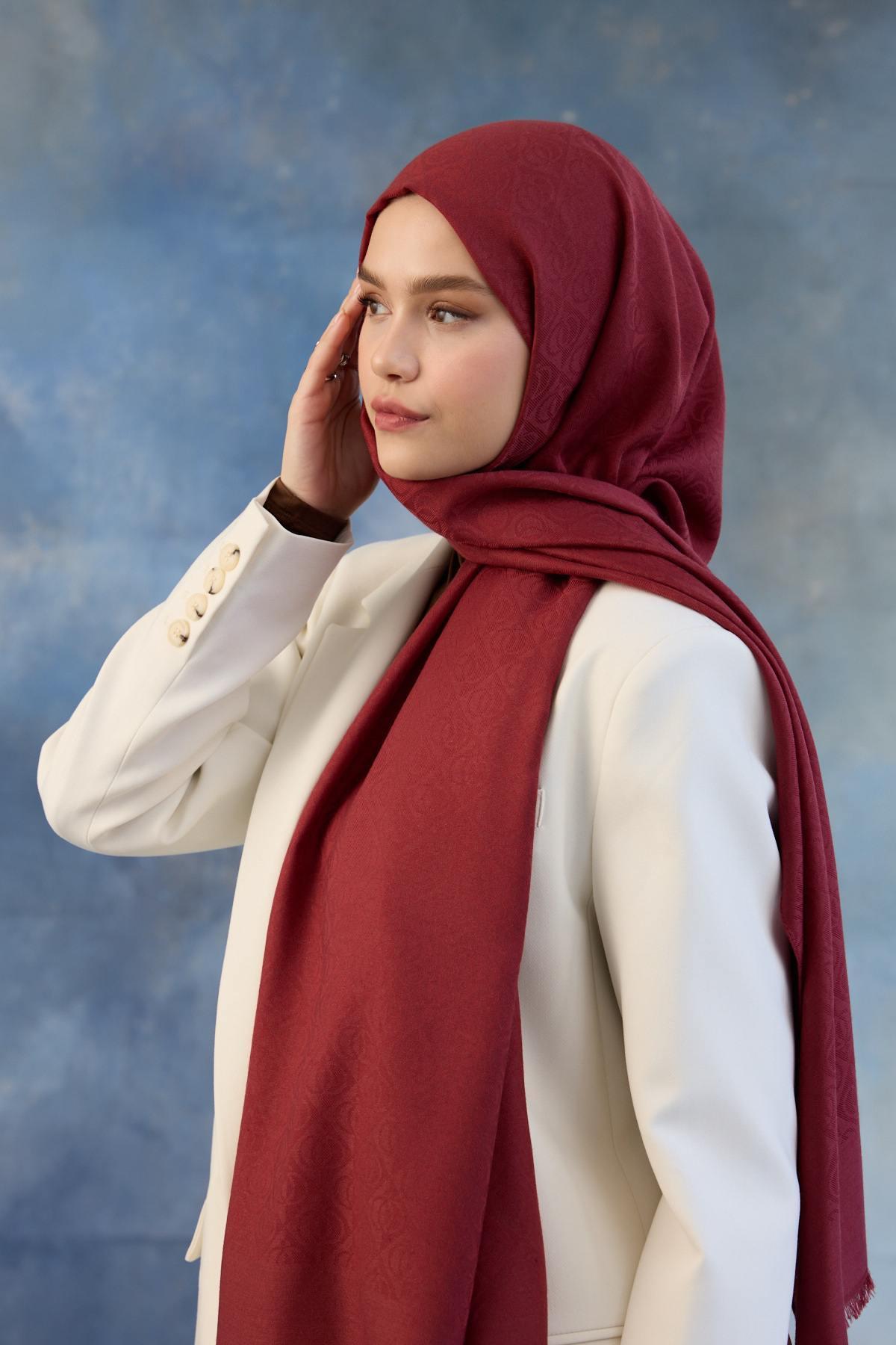 Logo Desen Pamuk Jakar Şal Kırmızı 8008-15