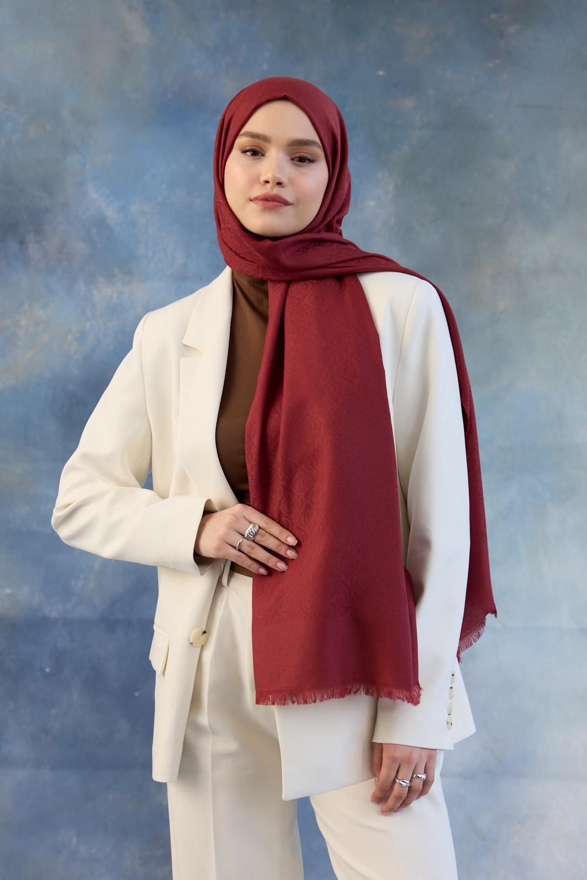 Logo Desen Pamuk Jakar Şal Kırmızı 8008-15