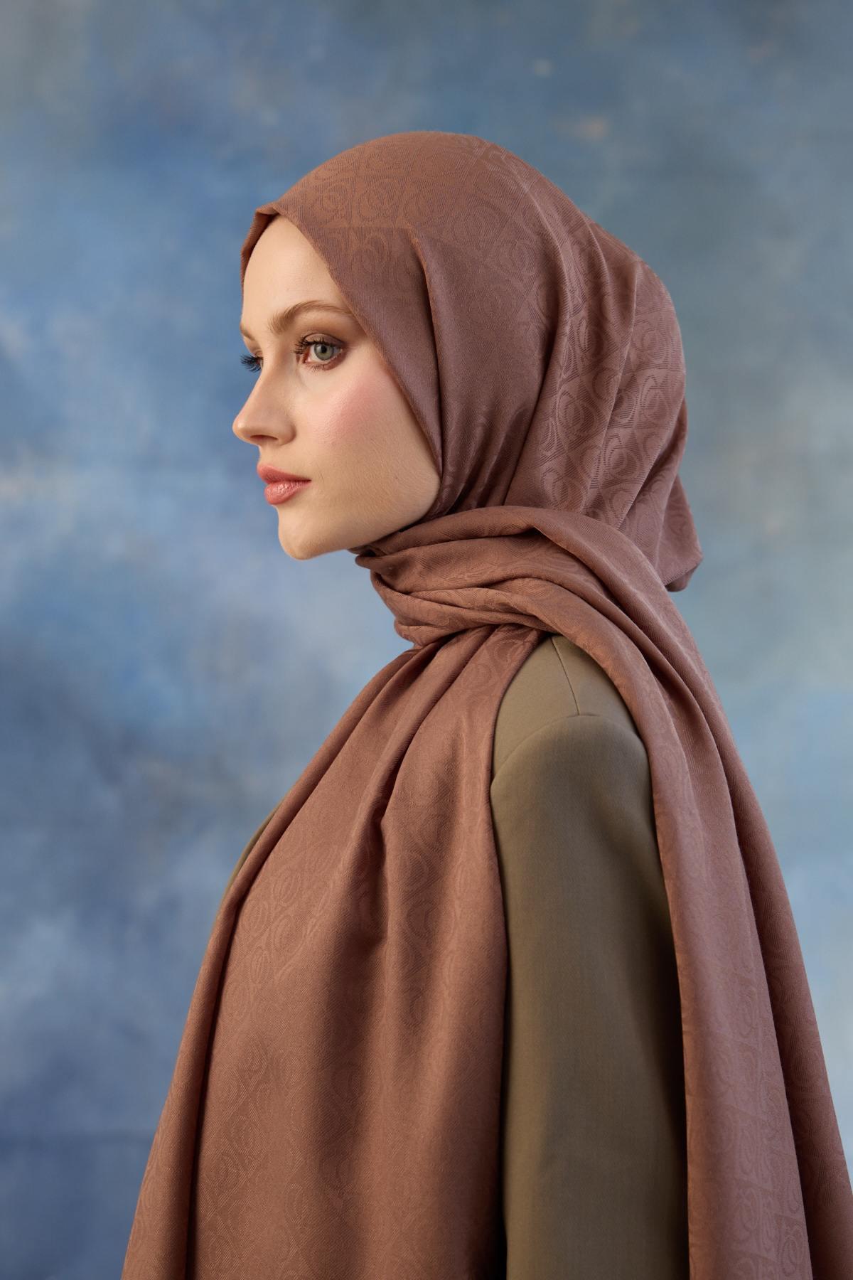 Logo Desen Pamuk Jakar Şal Koyu Gül Kurusu 8008-19