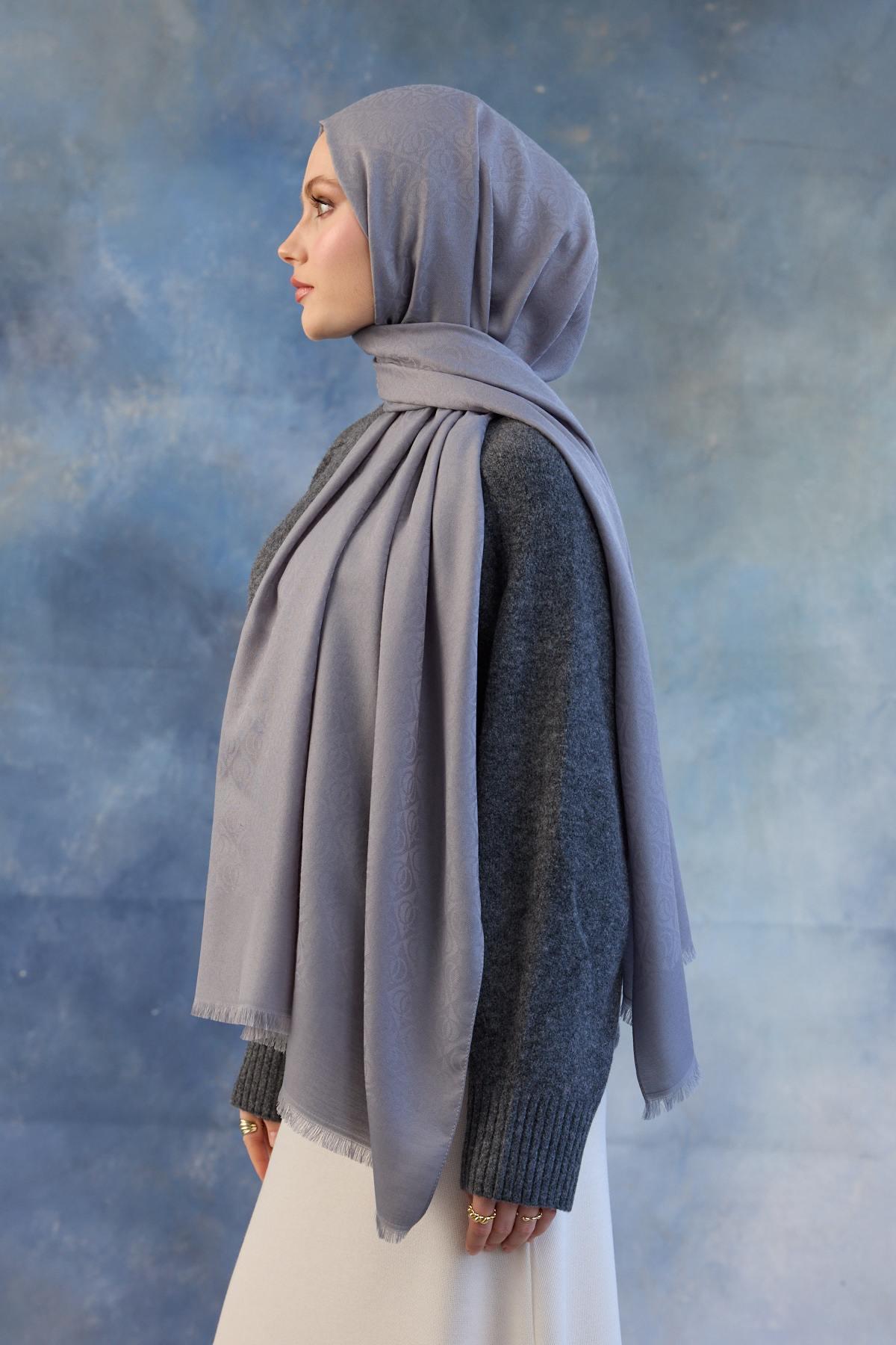 Logo Desen Pamuk Jakar Şal Lavanta Gri 8008-04