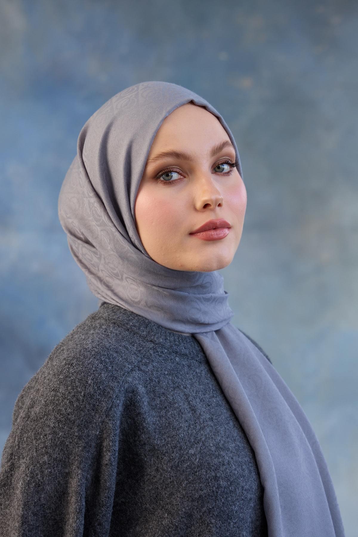 Logo Desen Pamuk Jakar Şal Lavanta Gri 8008-04