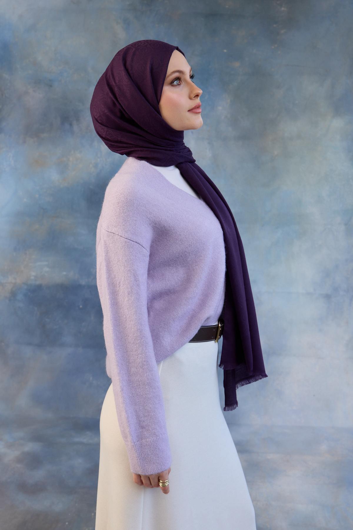 Logo Desen Pamuk Jakar Şal Mor 8008-13